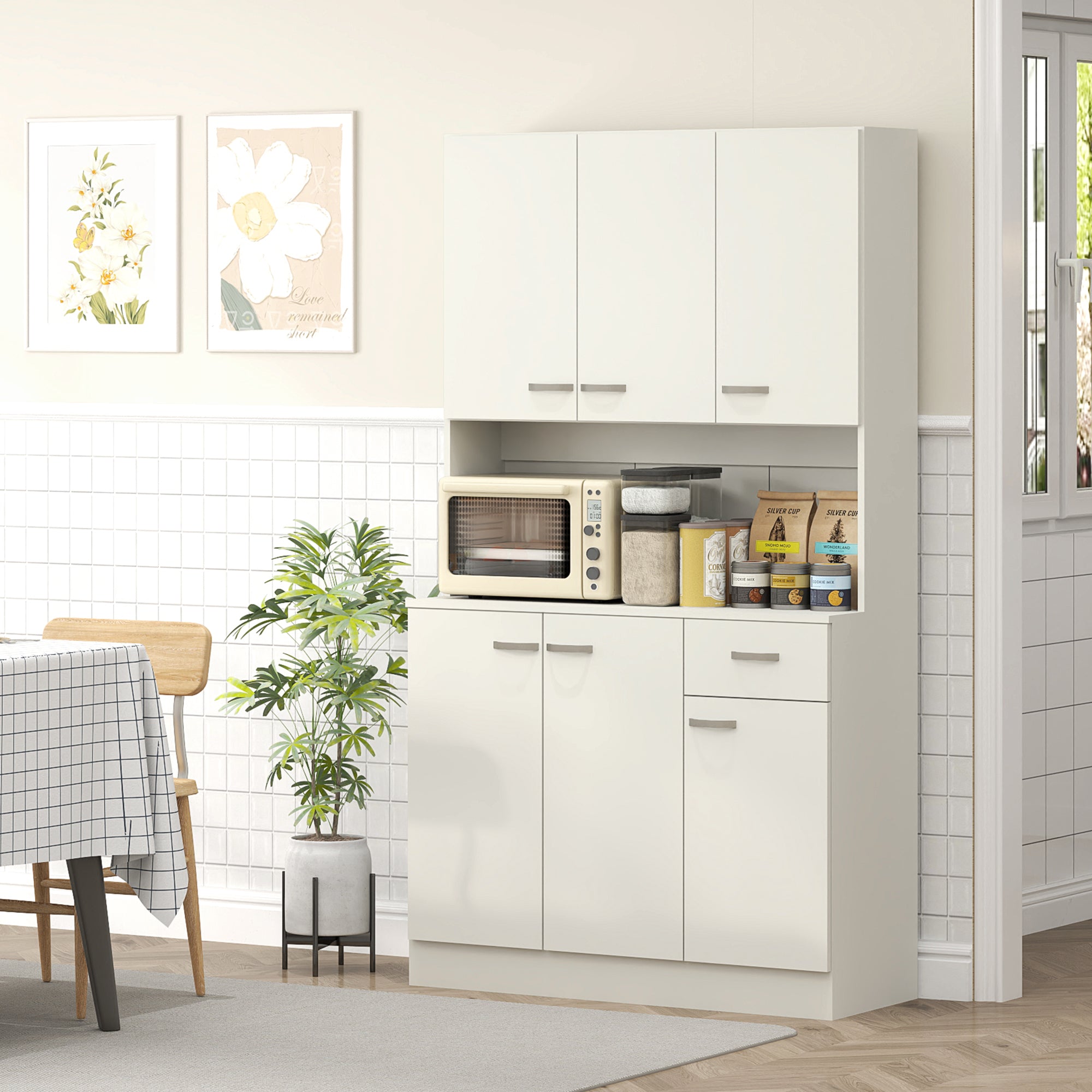 HOMCOM Freestanding Kitchen Pantry Storage Cabinet - White
