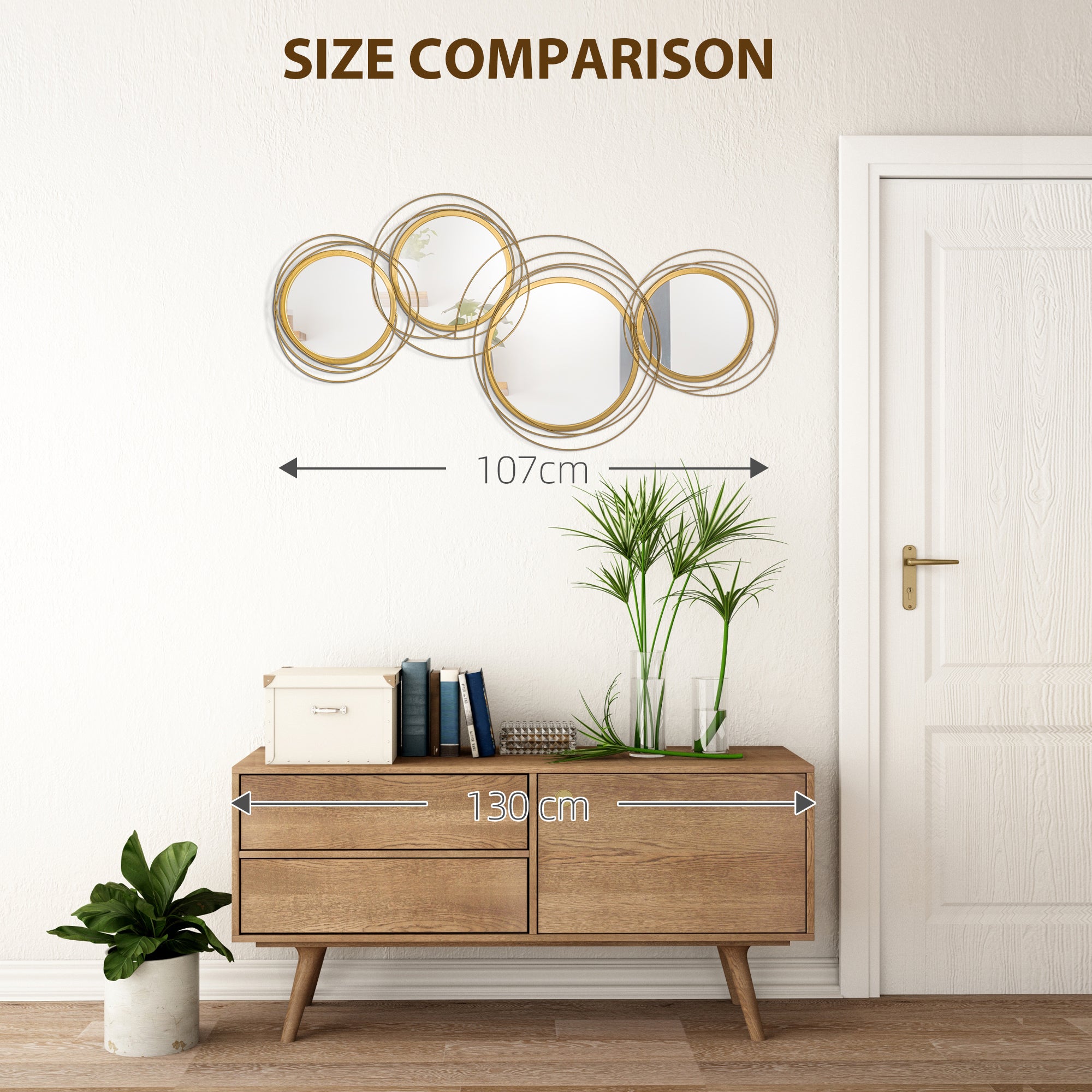 HOMCOM Metal Wall Art Modern Decorative Mirror Decor Hanging Home Wall Sculptures for Living Room Bedroom Dining Room, Gold - North Peak Garden Furniture