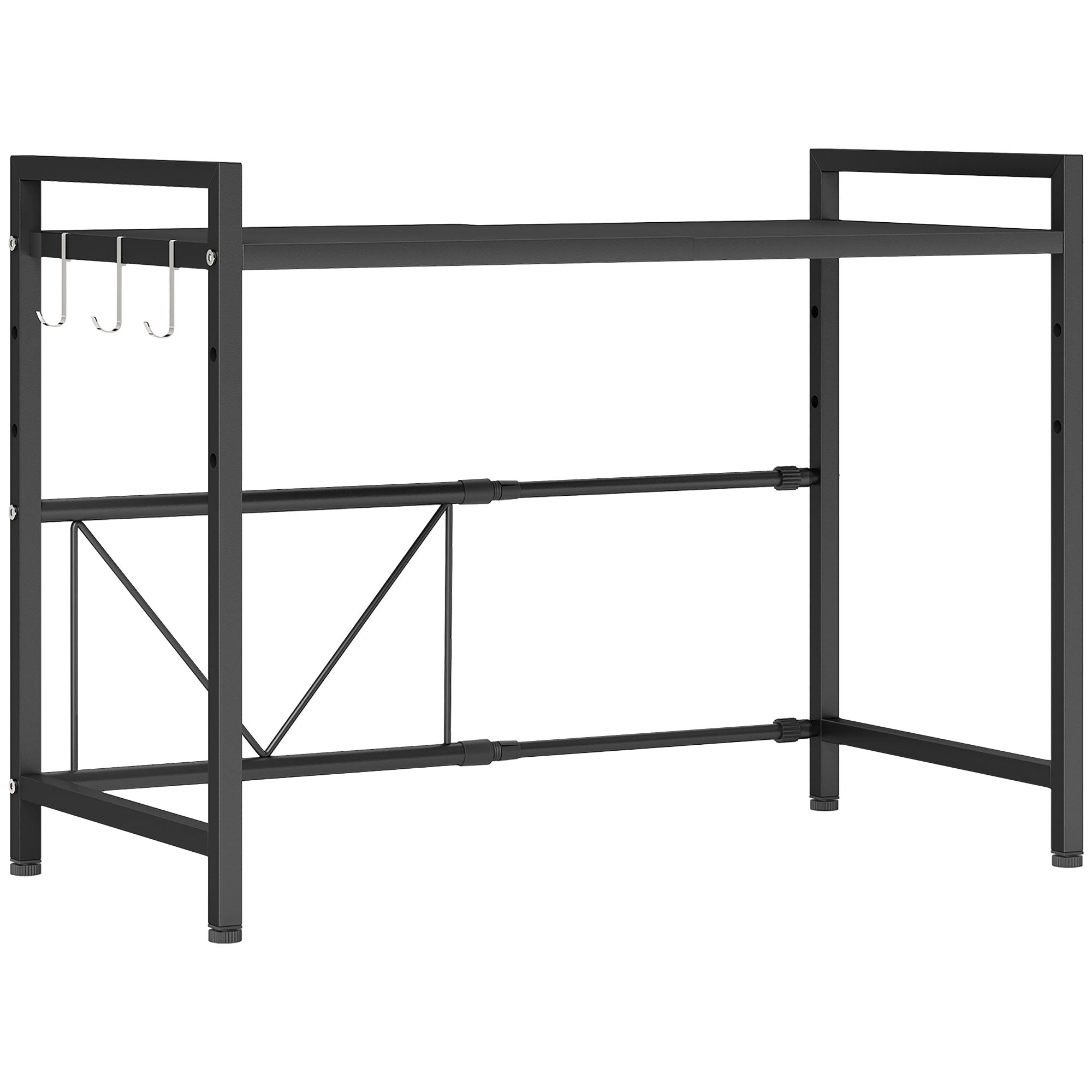 HOMCOM Expandable Microwave Oven Rack with 3 Hooks - Black - North Peak Garden Furniture
