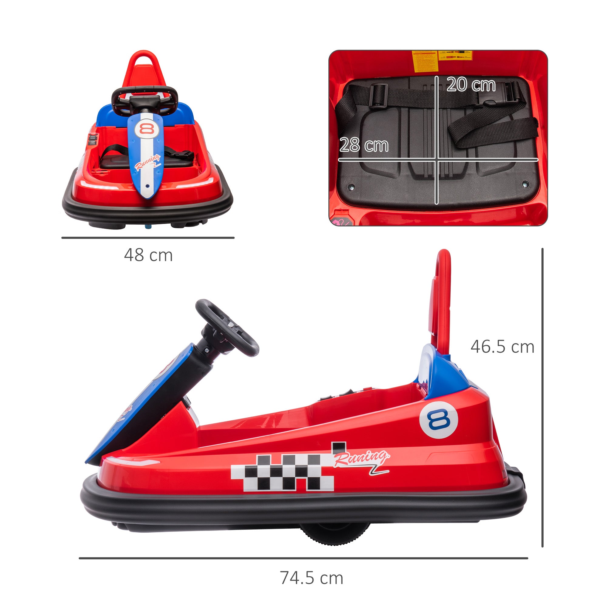 HOMCOM 6V Electric Kids Bumper Car, 6V Spin Waltz Car, with Music, Horn, Lights - Red - North Peak Garden Furniture