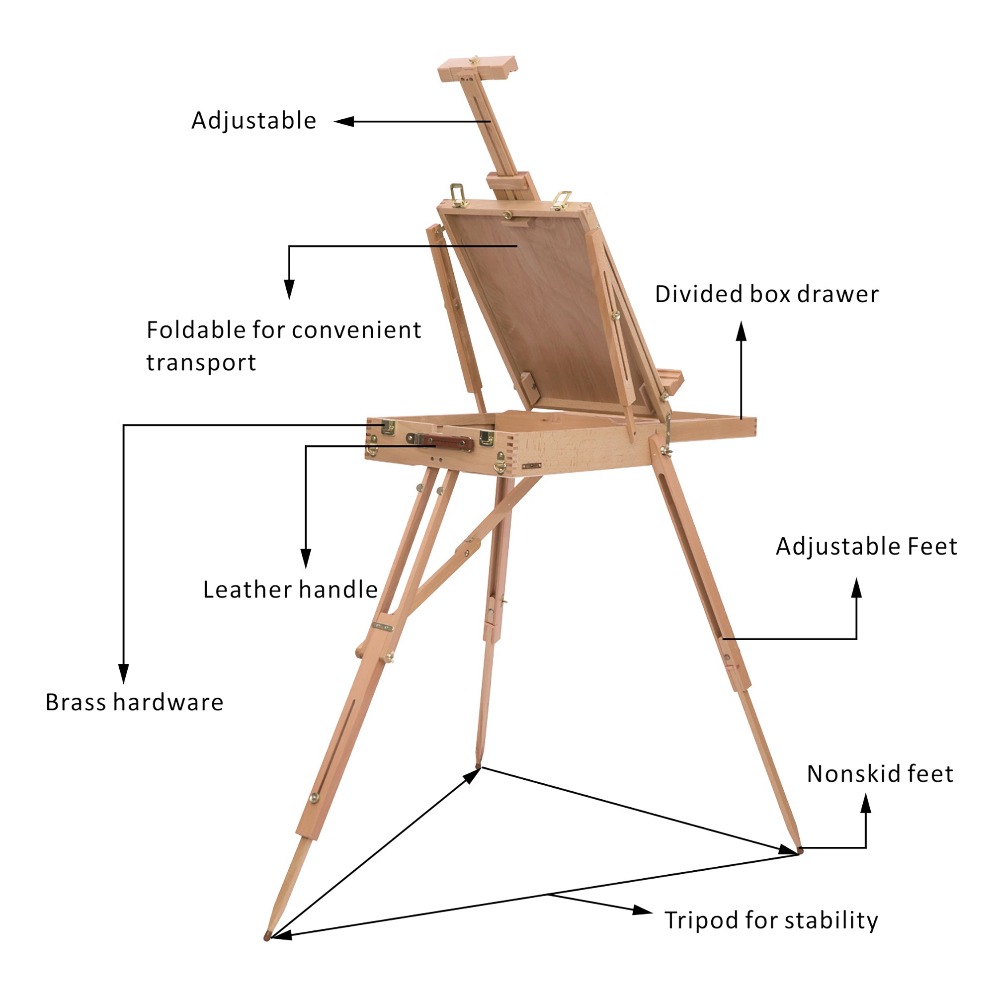 HOMCOM Wooden Art Easel Tripod Sketch Artist Painters Craft Portable Folding Drawing Board Lightweight - Natural Wood - North Peak Garden Furniture