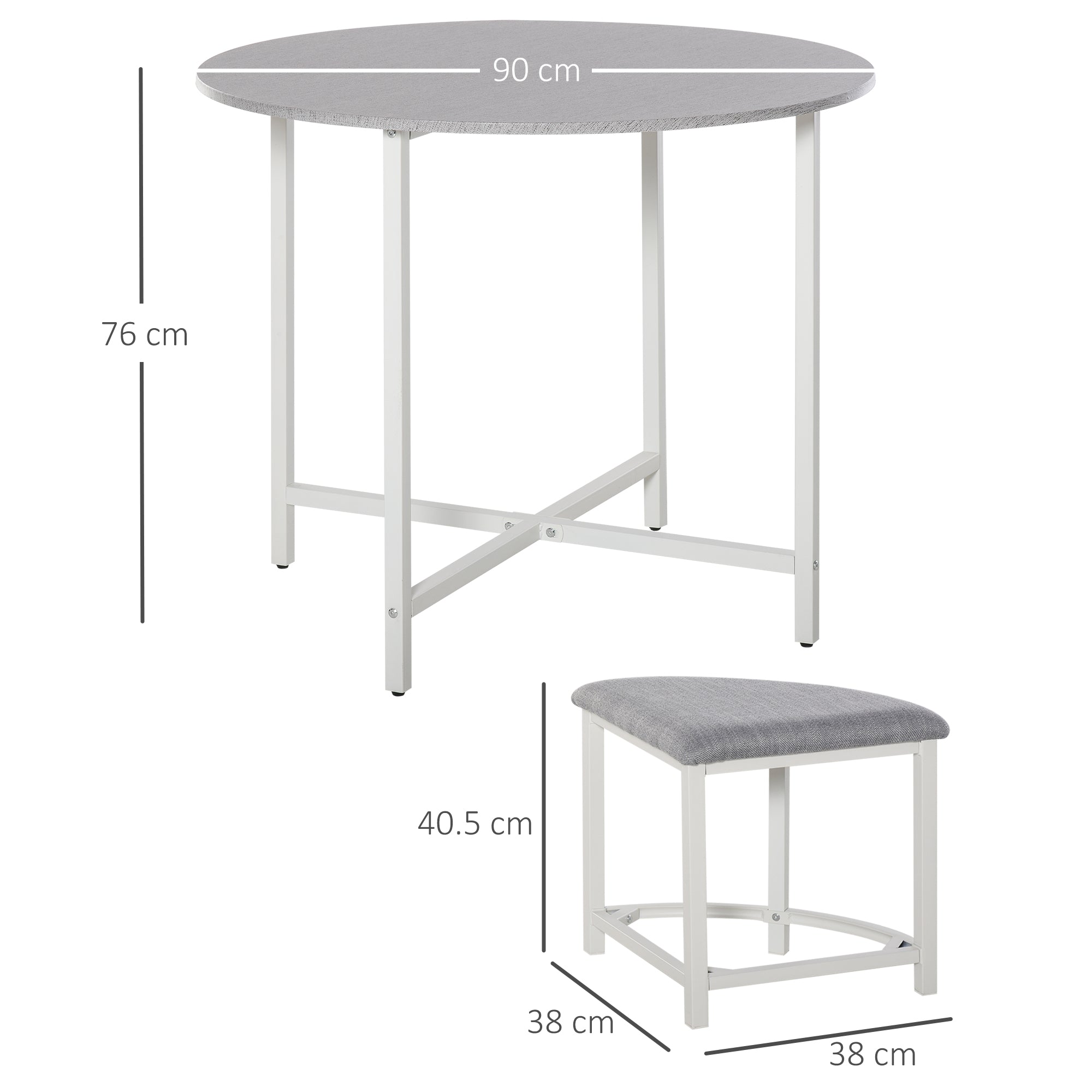 HOMCOM Modern Round Dining Table Set with 4 Upholstered Stools for Dining Room, Kitchen, Dinette - North Peak Garden Furniture