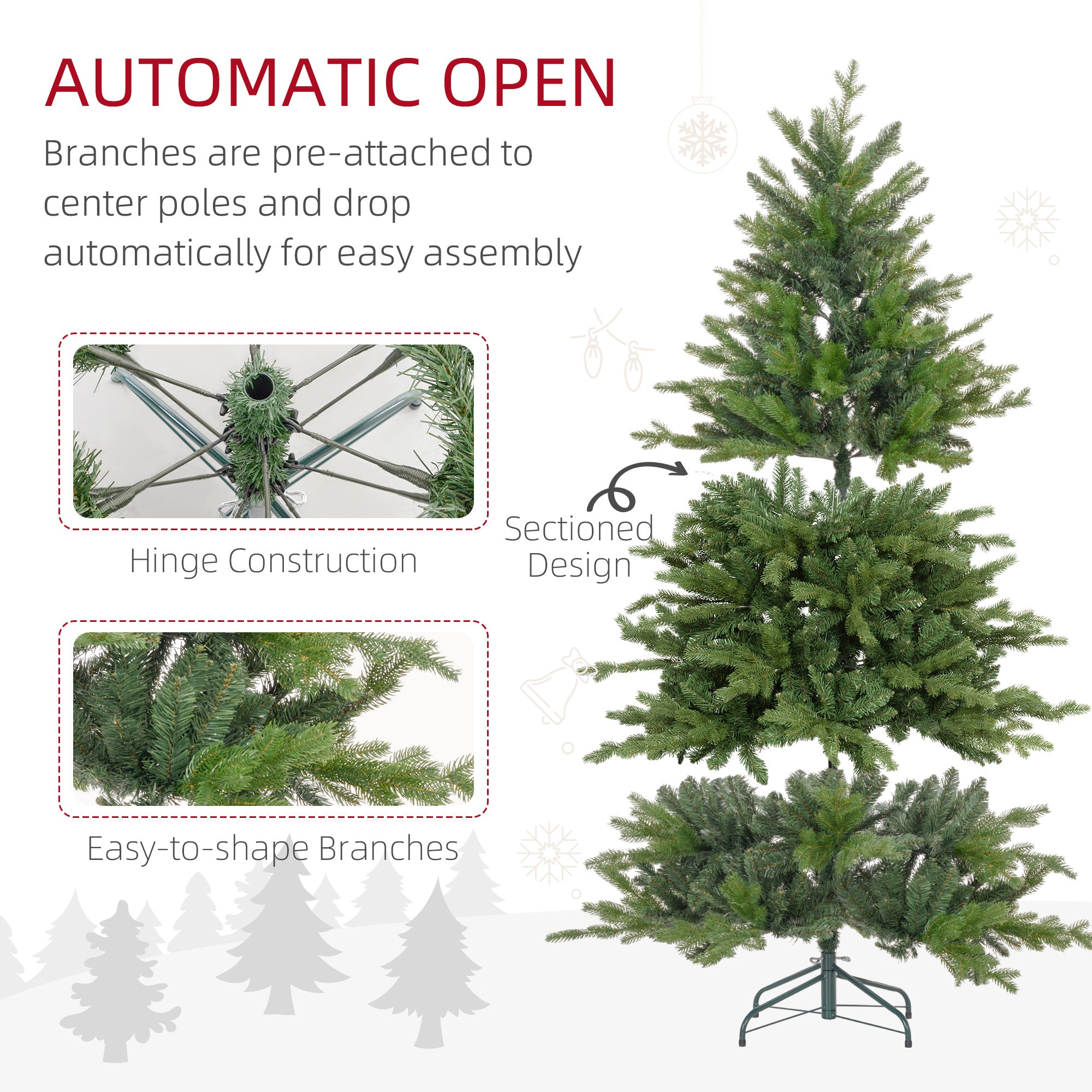 HOMCOM 6ft Bare Artificial Christmas Tree, with 1821 Tips - Green - North Peak Garden Furniture