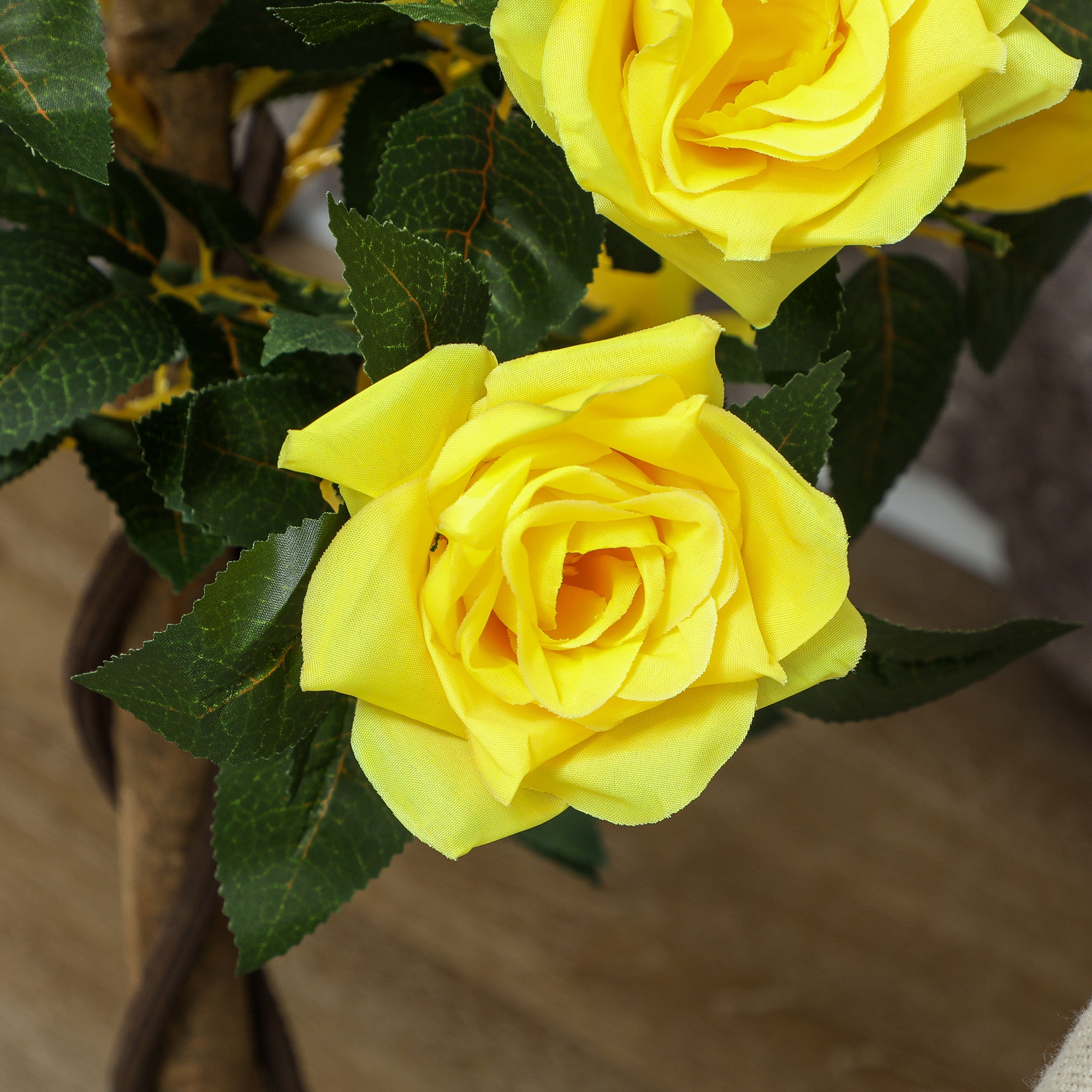 Outsunny Set of 2 Artificial Plants White Rose Floral in Pot, Fake Plants for Home Indoor Outdoor Decor, 90cm, Yellow - North Peak Garden Furniture