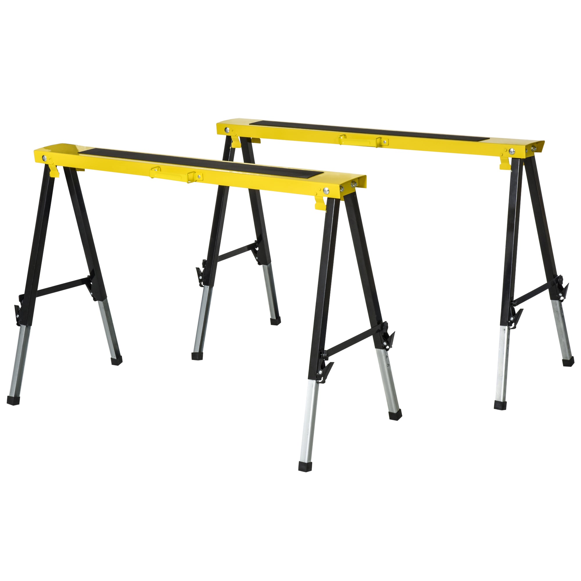 DURHAND 2PCS Saw Horse Twin Pack Folding Workbench Adjustable Metal Trestle Stands with Non-slip EVA Surface for Sawing Work Max Load 100kg - North Peak Garden Furniture