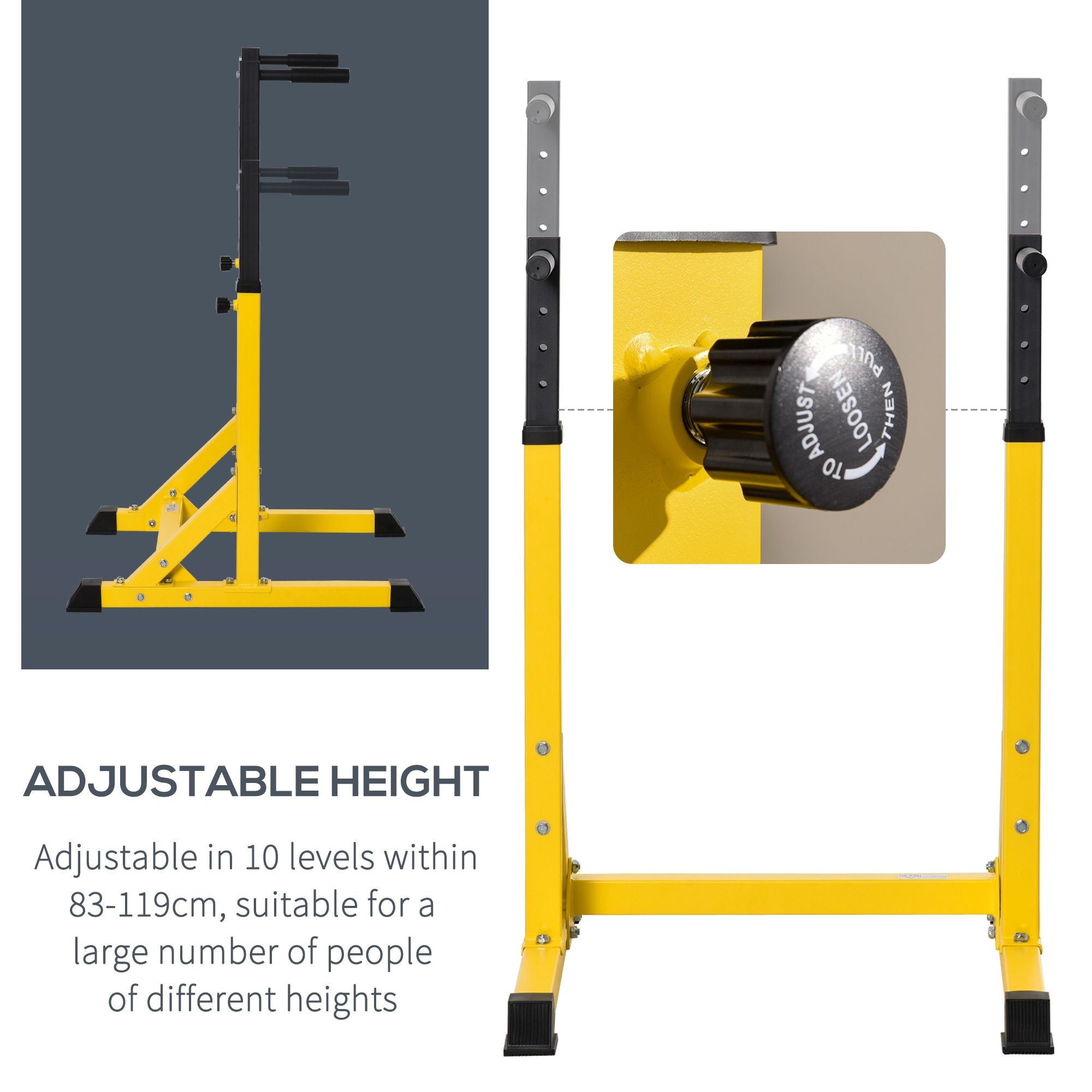 HOMCOM 83.5L x 71.5W x 126H cm Dip Station Chin Up Parallel Bars Pull Up Power Tower Home Gym Workout Bicep Tricep Fitness Equipment Height Adjustable - North Peak Garden Furniture