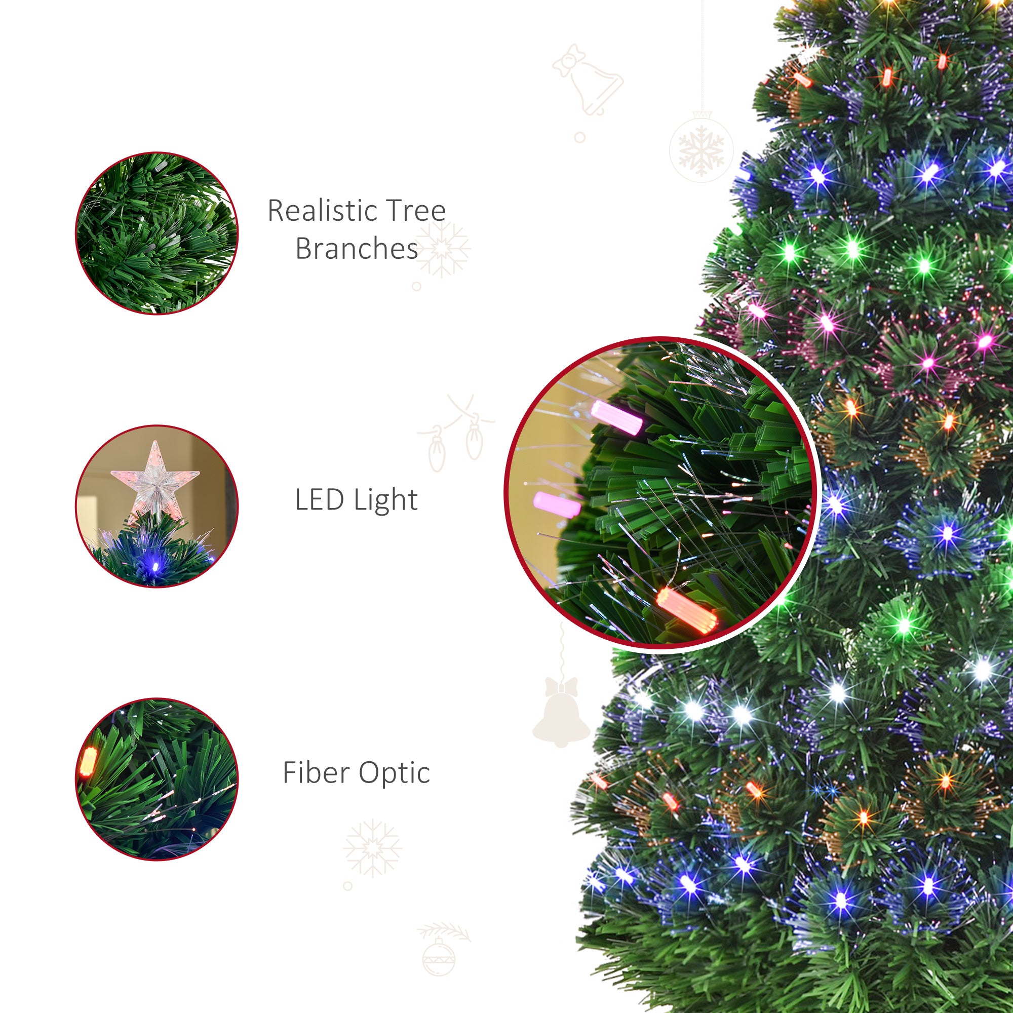 HOMCOM 5FT Pre-Lit Artificial Christmas Tree w/ Lights Star Topper Metal Base Home Seasonal Decoration - North Peak Garden Furniture