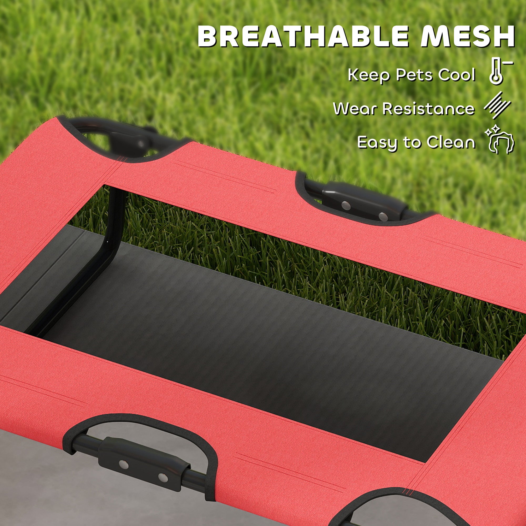 PawHut Portable Raised Dog Bed, Elevated Pet Cot with Breathable Mesh for Indoor Outdoor, for Small Medium Dogs, Red