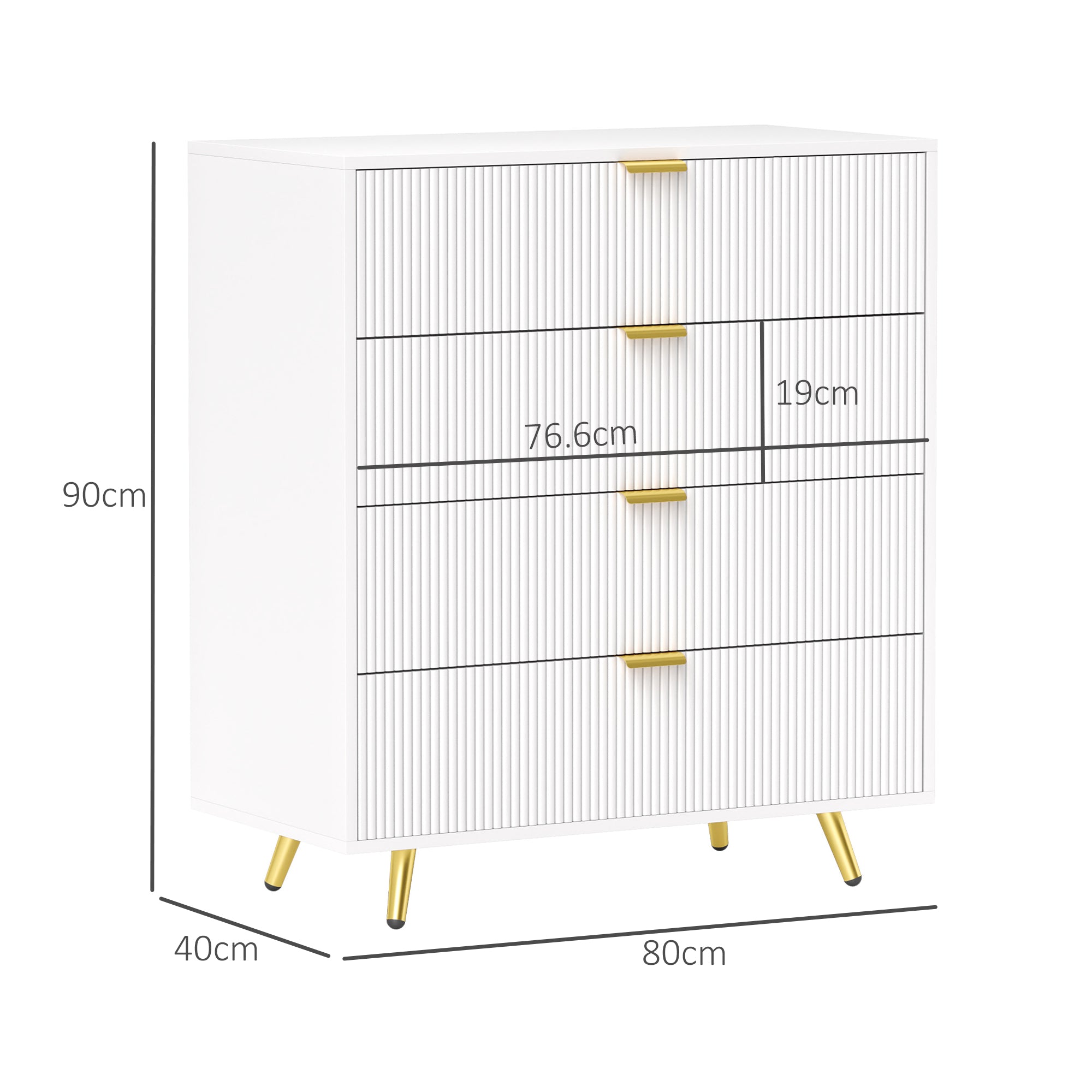 HOMCOM Elegant Four-Drawer Bedside Table - White - North Peak Garden Furniture