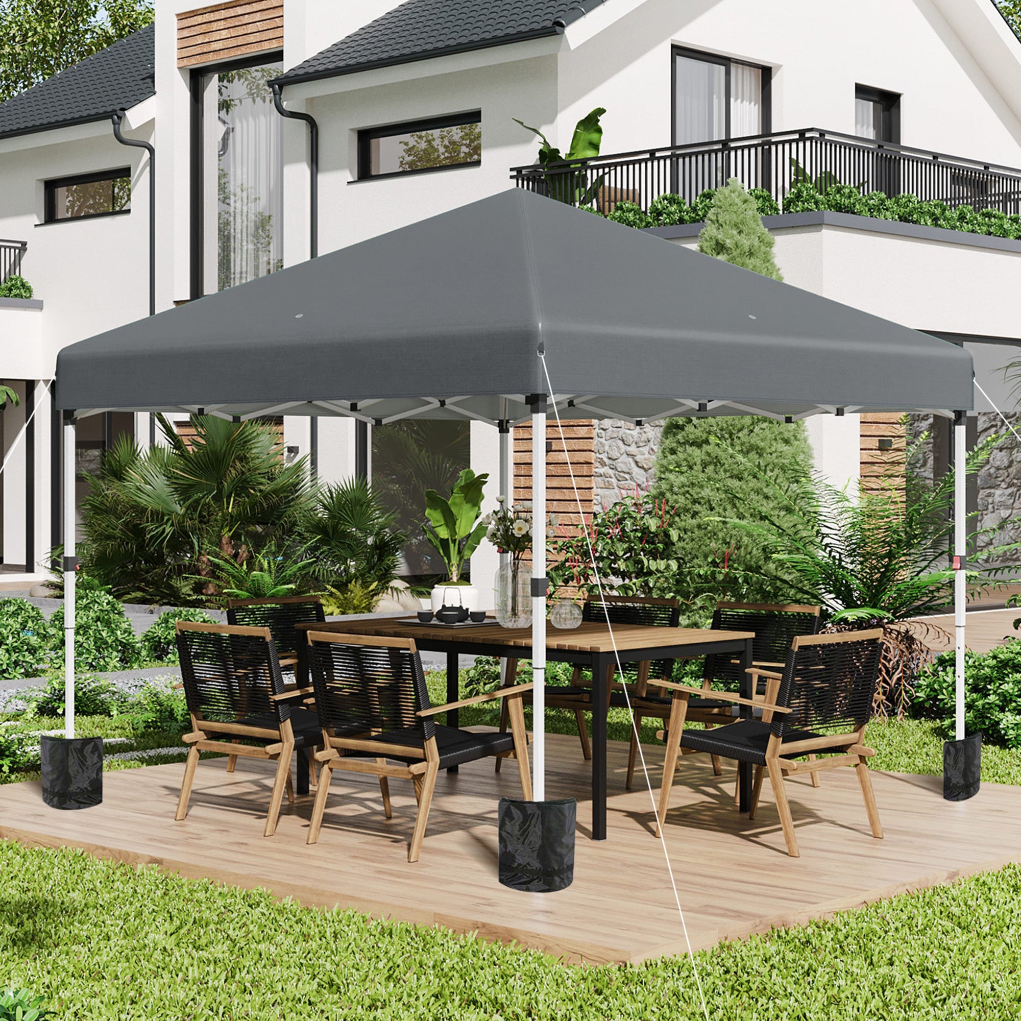Outsunny 3 x 3 (M) Pop Up Gazebo, UPF 30+ with 2 Sidewalls, Leg Weight Bags and Wheeled Bag, Height Adjustable Party Tent Event Shelter for Garden, Patio, Dark Grey