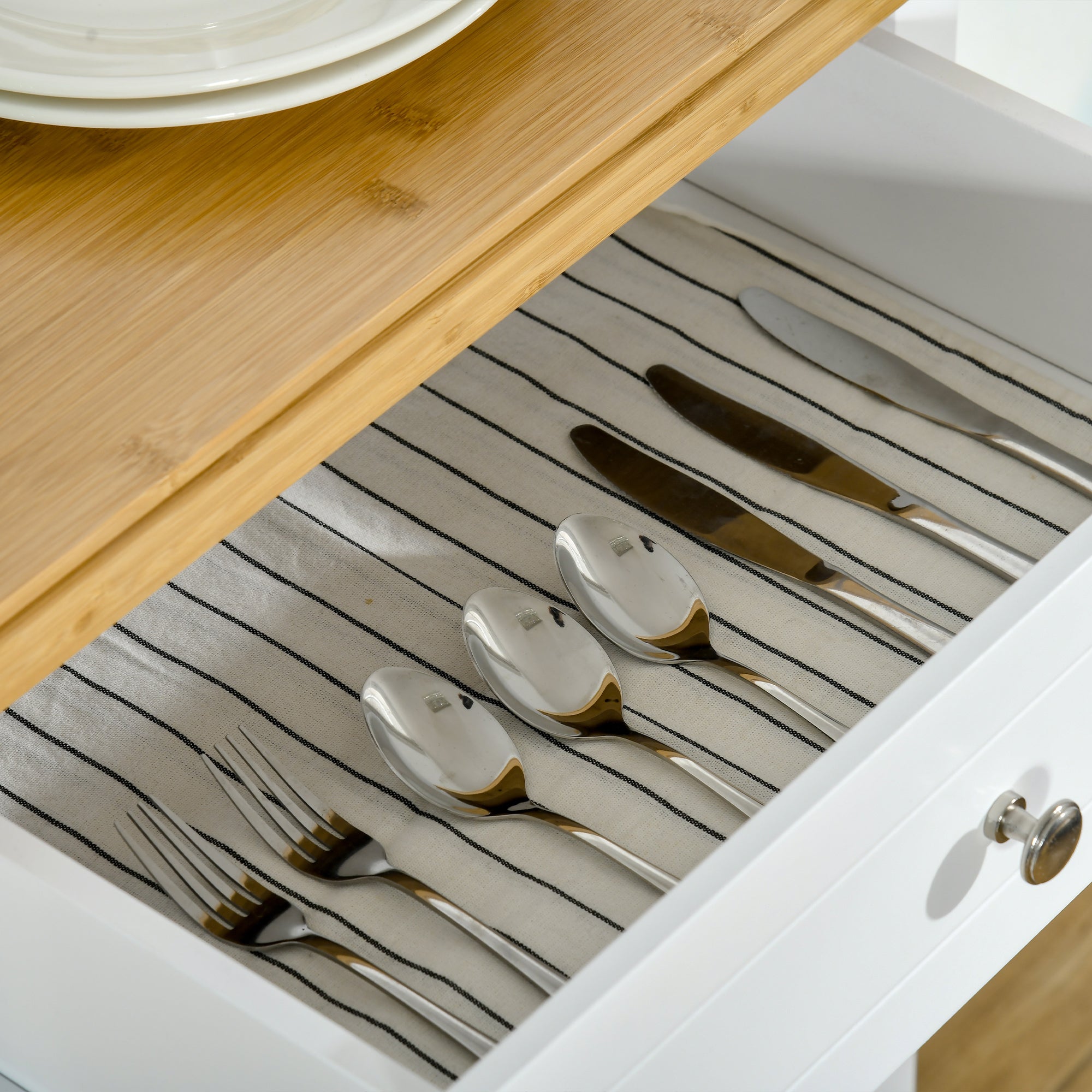 HOMCOM Kitchen Cart Storage Trolley Wooden Cabinet with Drawer Cupboard Towel Rail White - North Peak Garden Furniture