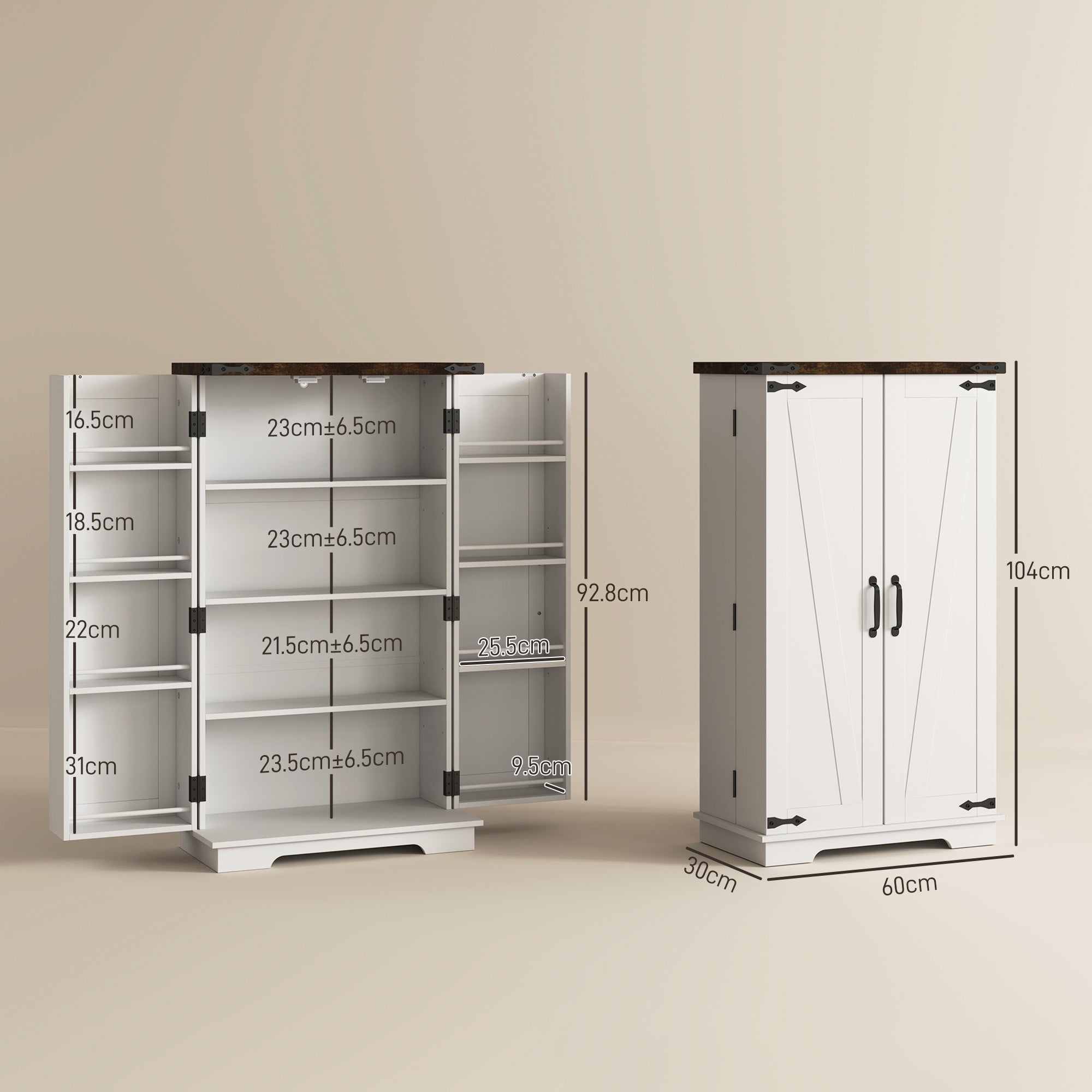 HOMCOM Multi-Storage Farmhouse Style Cabinet - White - North Peak Garden Furniture