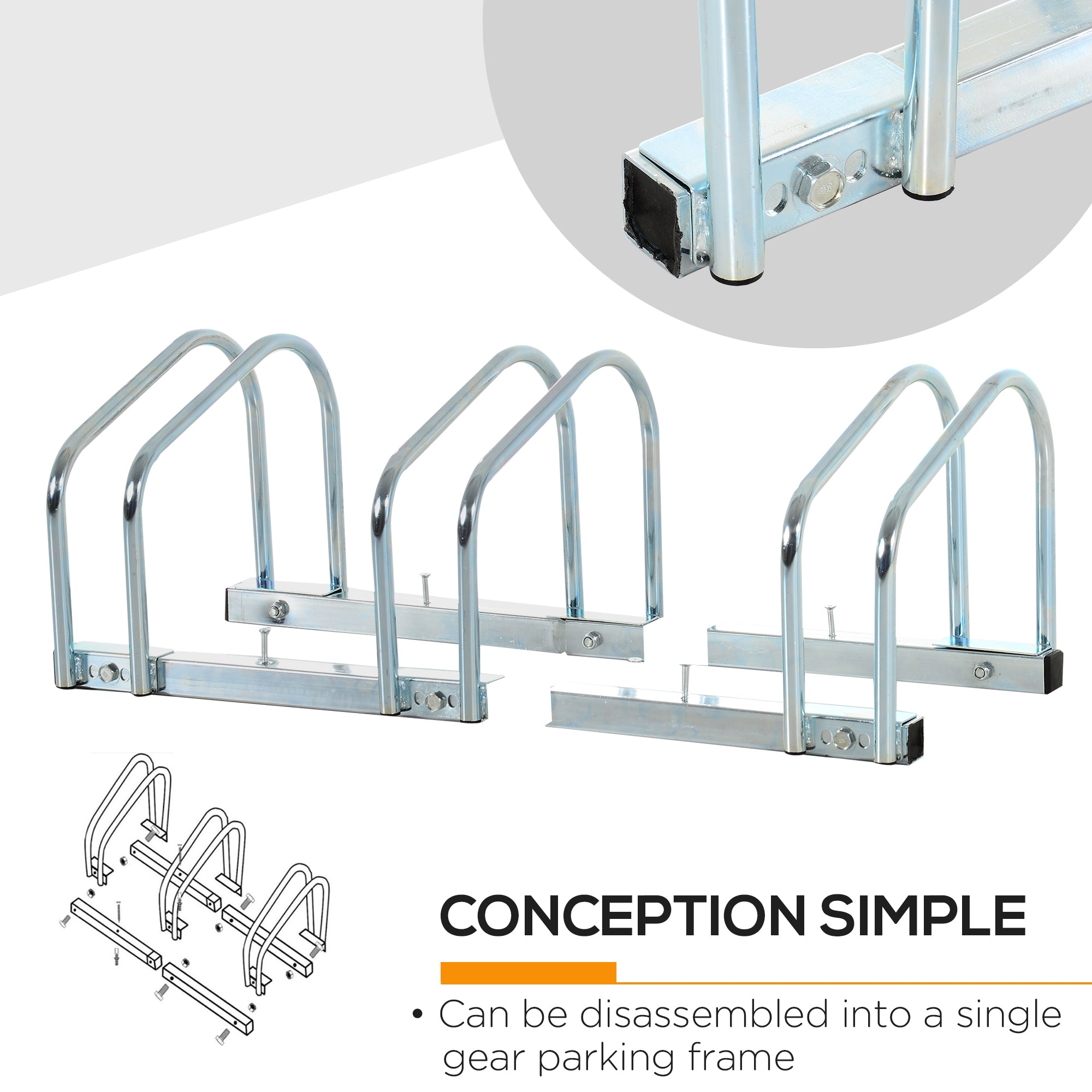 HOMCOM Bike Stand Parking Rack Floor or Wall Mount Bicycle Cycle Storage Locking Stand 76L x 33W x 27H (3 Racks, Silver) - North Peak Garden Furniture
