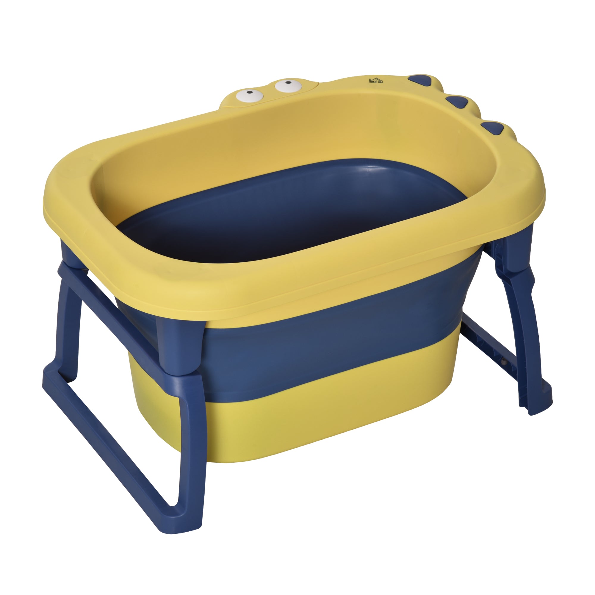 HOMCOM Baby Bathtub for 0-6 Years Collapsible Non-Slip Portable with Stool Seat for Newborns Infants Toddlers Kids - Yellow - North Peak Garden Furniture