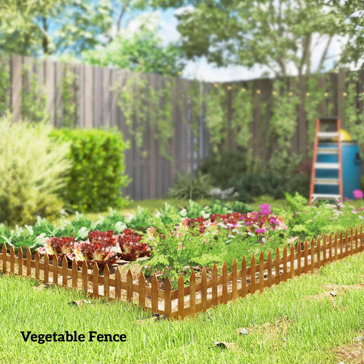 Outsunny Pack of 12 Wooden Border Fences, Garden Fixed Picket Fence for Lawn Edging, Flowerbed, 60L x 1D x 34H cm, Brown