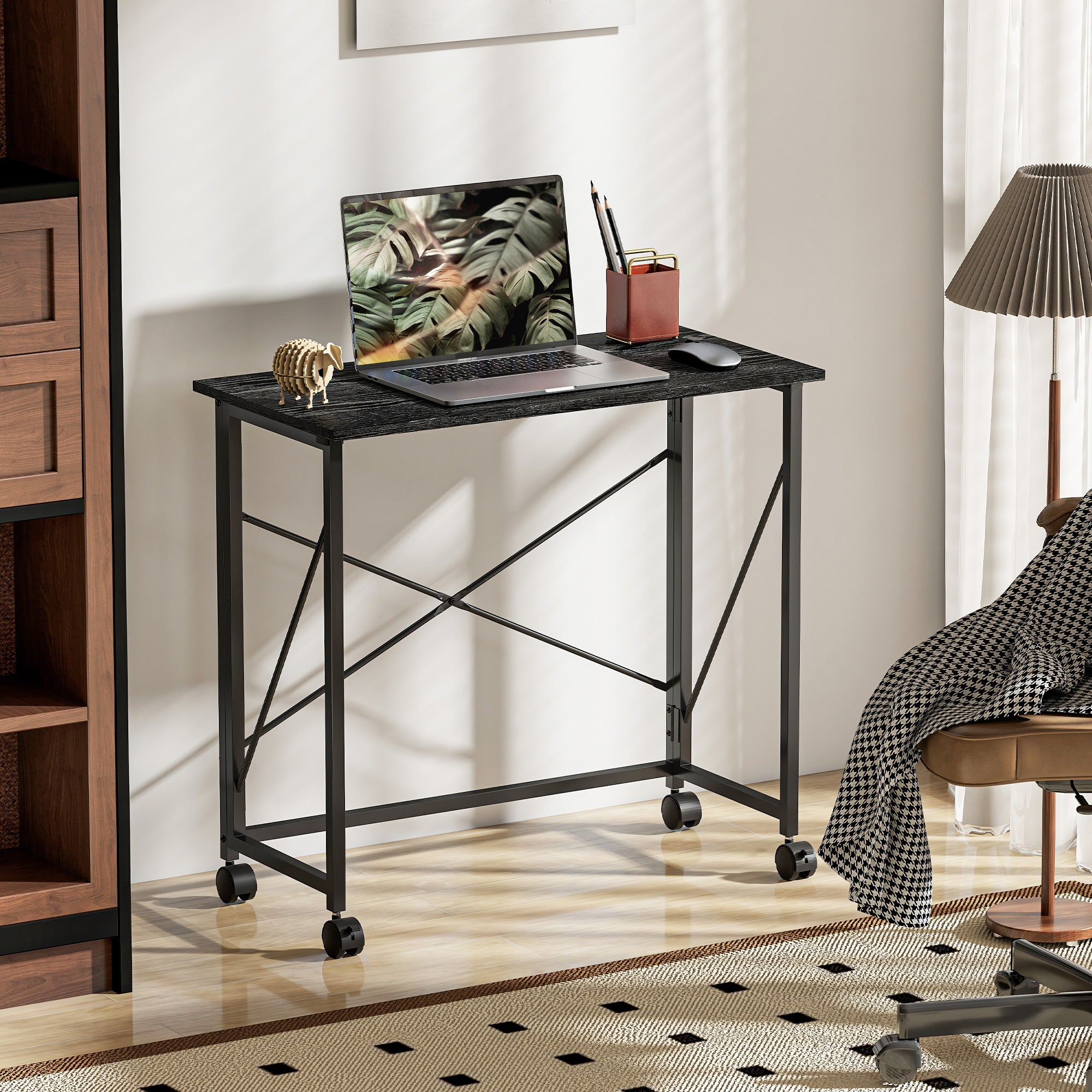 HOMCOM 80 cm Folding Desk on Wheels - Black - North Peak Garden Furniture