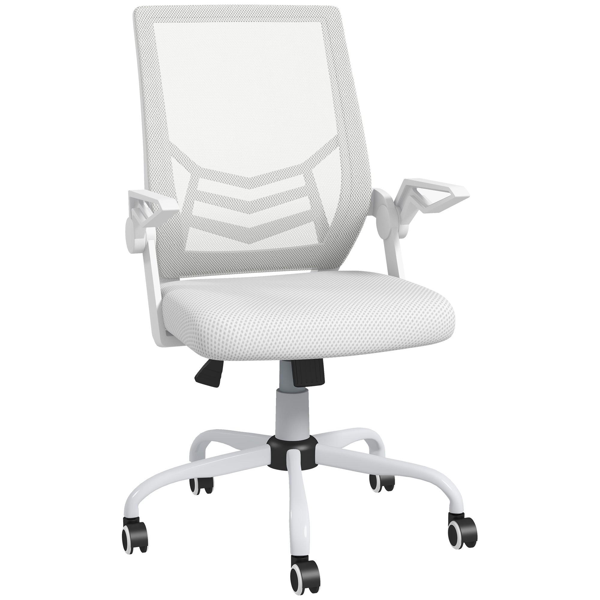 Vinsetto Mesh Office Chair, Computer Desk Chair with Flip-up Armrests, Lumbar Back Support and Swivel Wheels, White - North Peak Garden Furniture