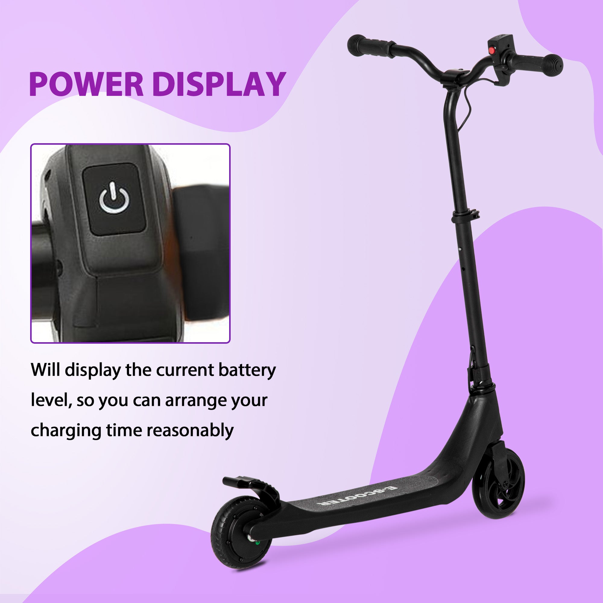 HOMCOM Electric Scooter, 120W Motor E-Scooter with Battery Display, Adjustable Height, Rear Brake for Ages 6+ Years - Black