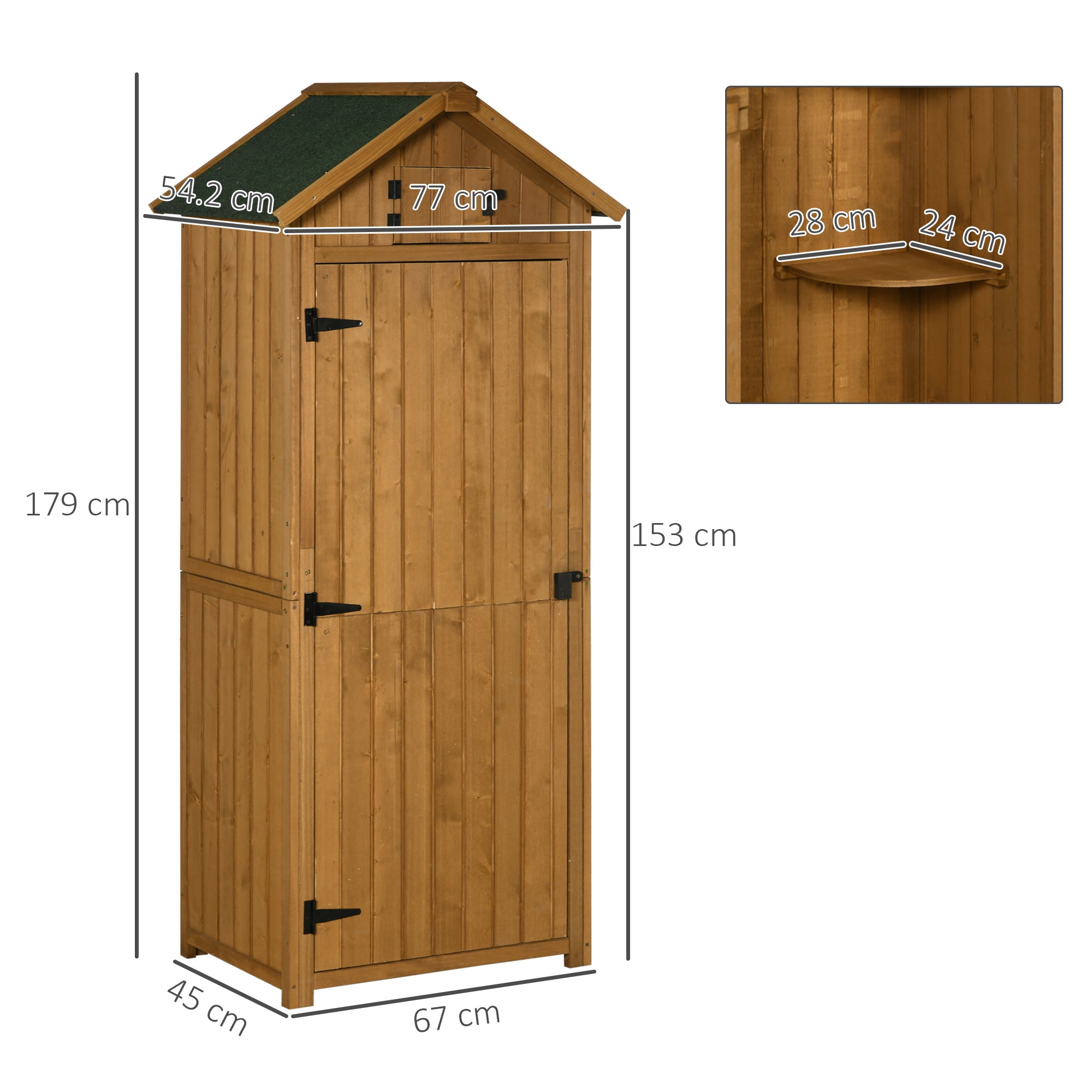 Outsunny Garden Shed Vertical Utility 3 Shelves Shed Wood Outdoor Garden Tool Storage Unit Storage Cabinet, 77 x 54.2 x 179cm - Brown - North Peak Garden Furniture