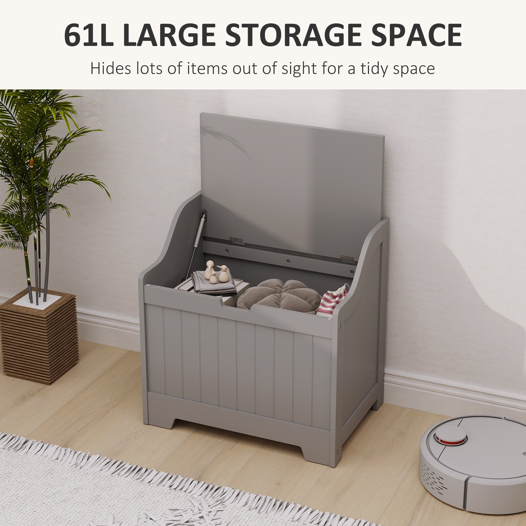 HOMCOM 61L Home Storage Chest - Grey - North Peak Garden Furniture