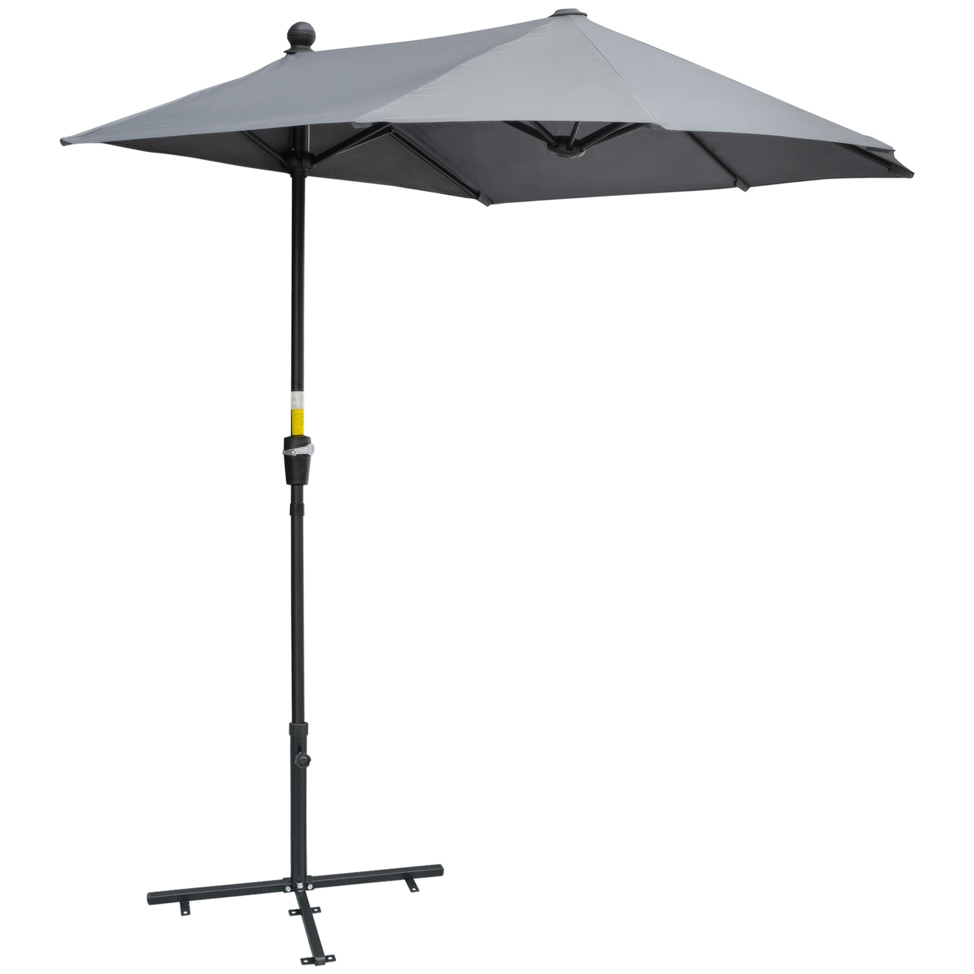 Outsunny 2m Half Parasol Market Umbrella Garden Balcony Parasol with Crank Handle, Base, Double-Sided Canopy, Dark Grey - North Peak Garden Furniture