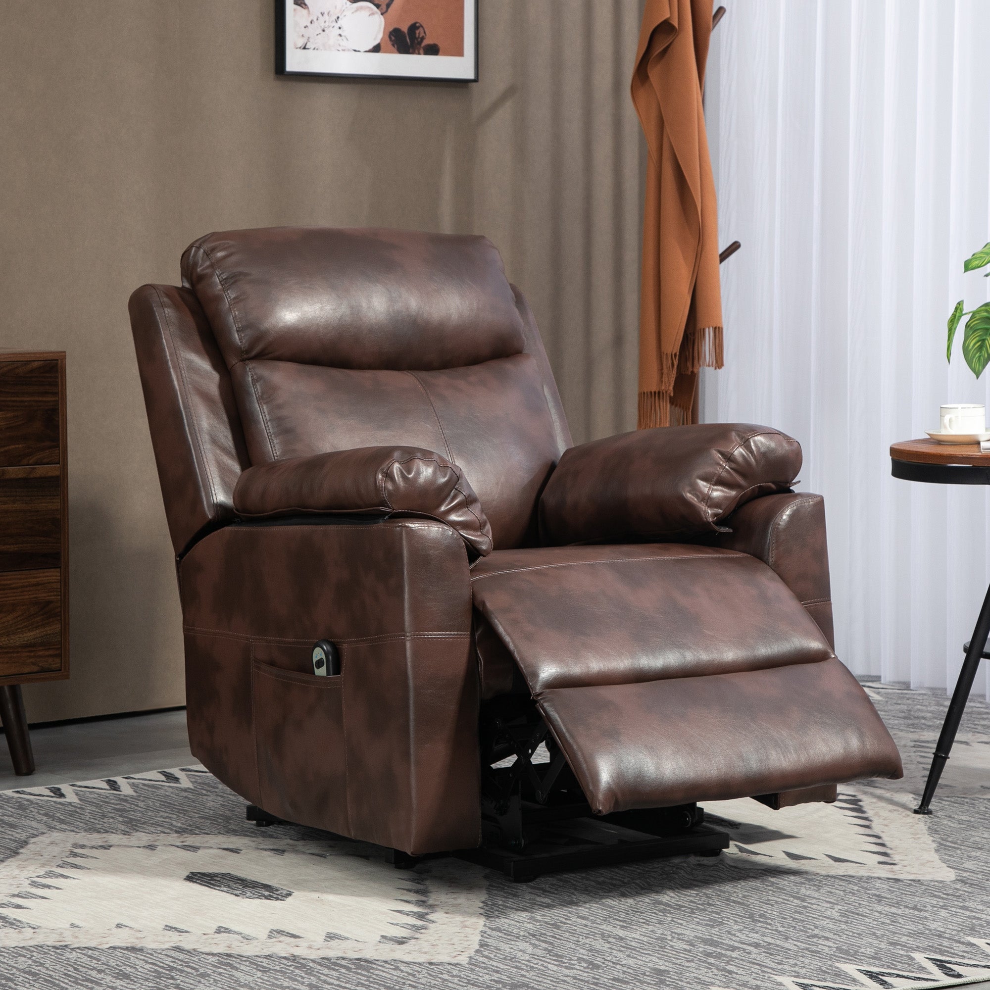 HOMCOM Faux Leather 70° Electric Riser Recliner Chair - Brown - North Peak Garden Furniture