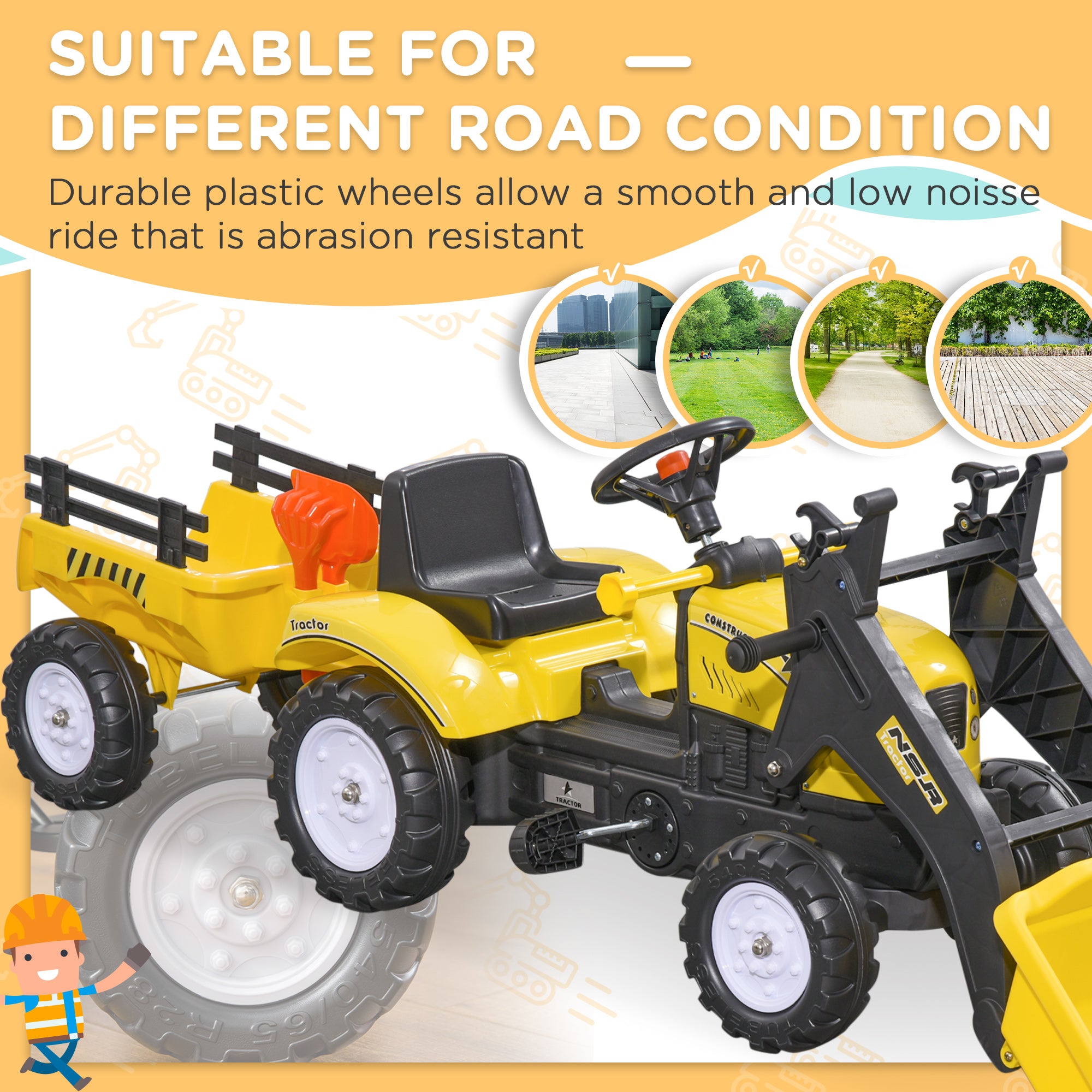 HOMCOM Kids Pedal Go Kart Excavator-Yellow - North Peak Garden Furniture