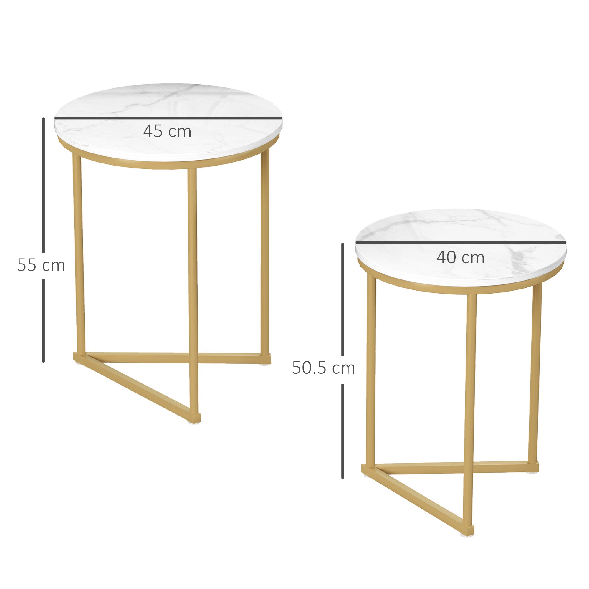 HOMCOM Set of Two Marble-Effect Nest of Tables - White/Gold-Tone - North Peak Garden Furniture