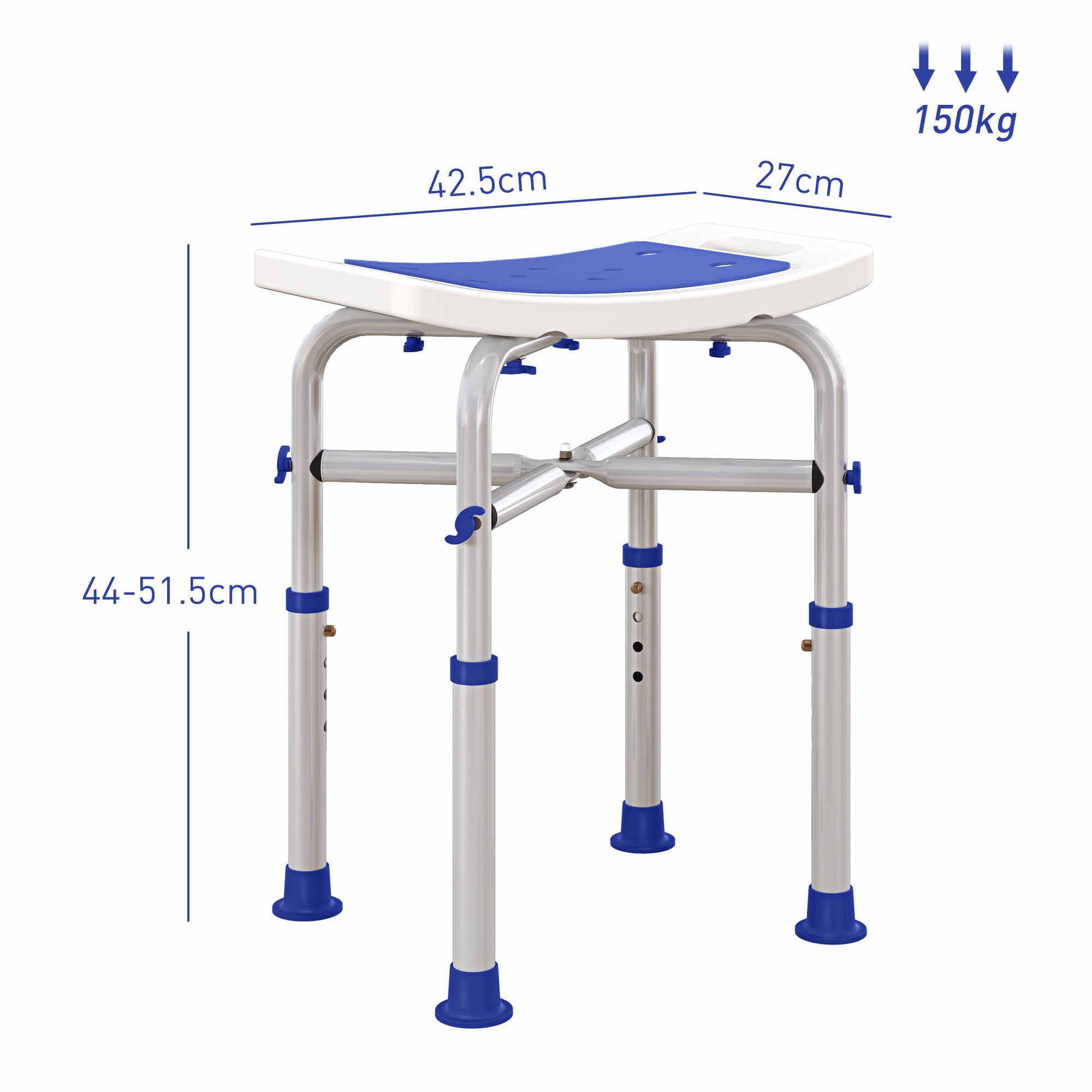 HOMCOM 44-51.5cm Aluminium Frame Shower/Bath Stool - White - North Peak Garden Furniture