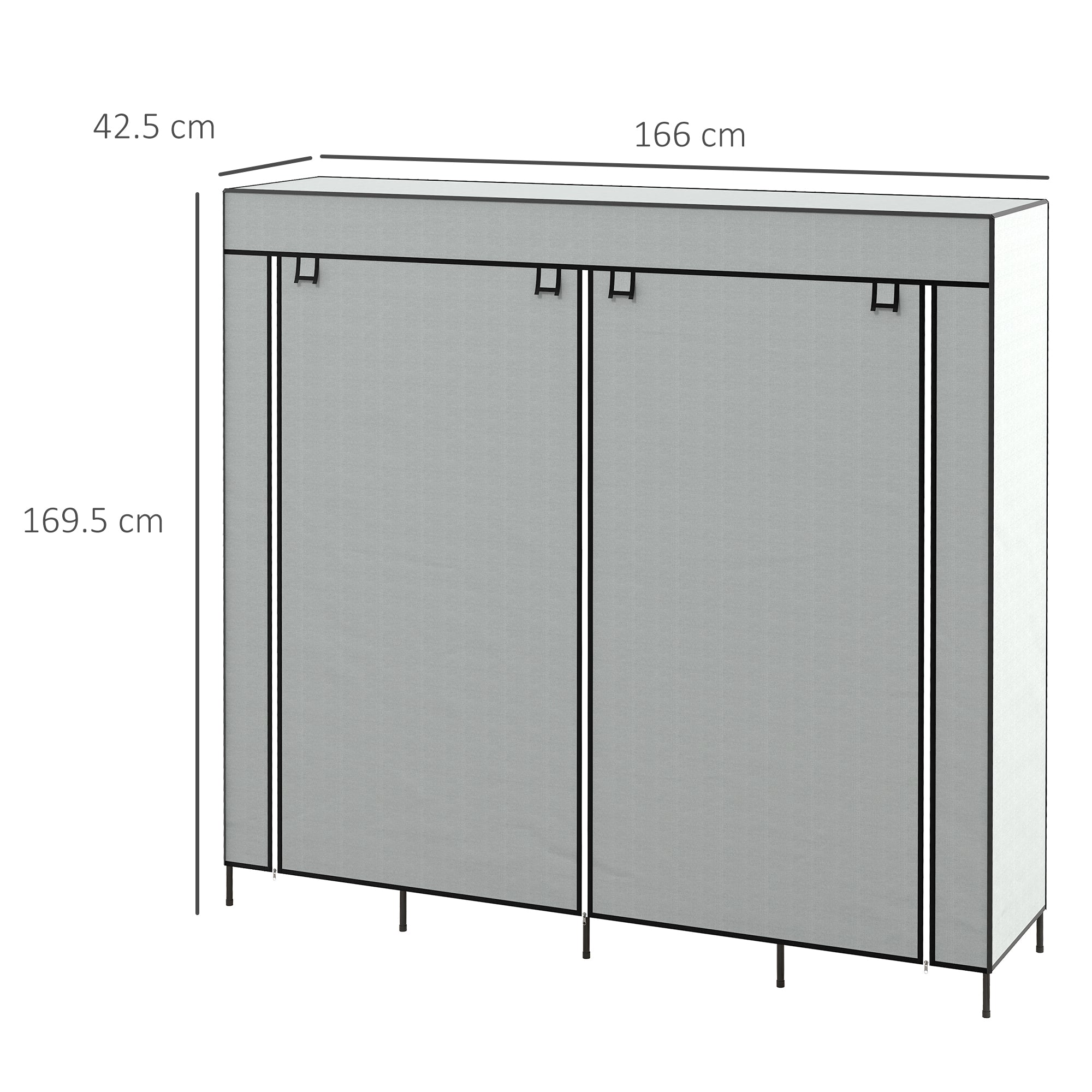 HOMCOM Fabric Wardrobe for Bedroom, Portable Cloth Wardrobe with 10 Compartments, 2 Hanging Rails and 4 Fabric Drawers, 166 x 42.5 x 169.5cm, Dark Grey - North Peak Garden Furniture