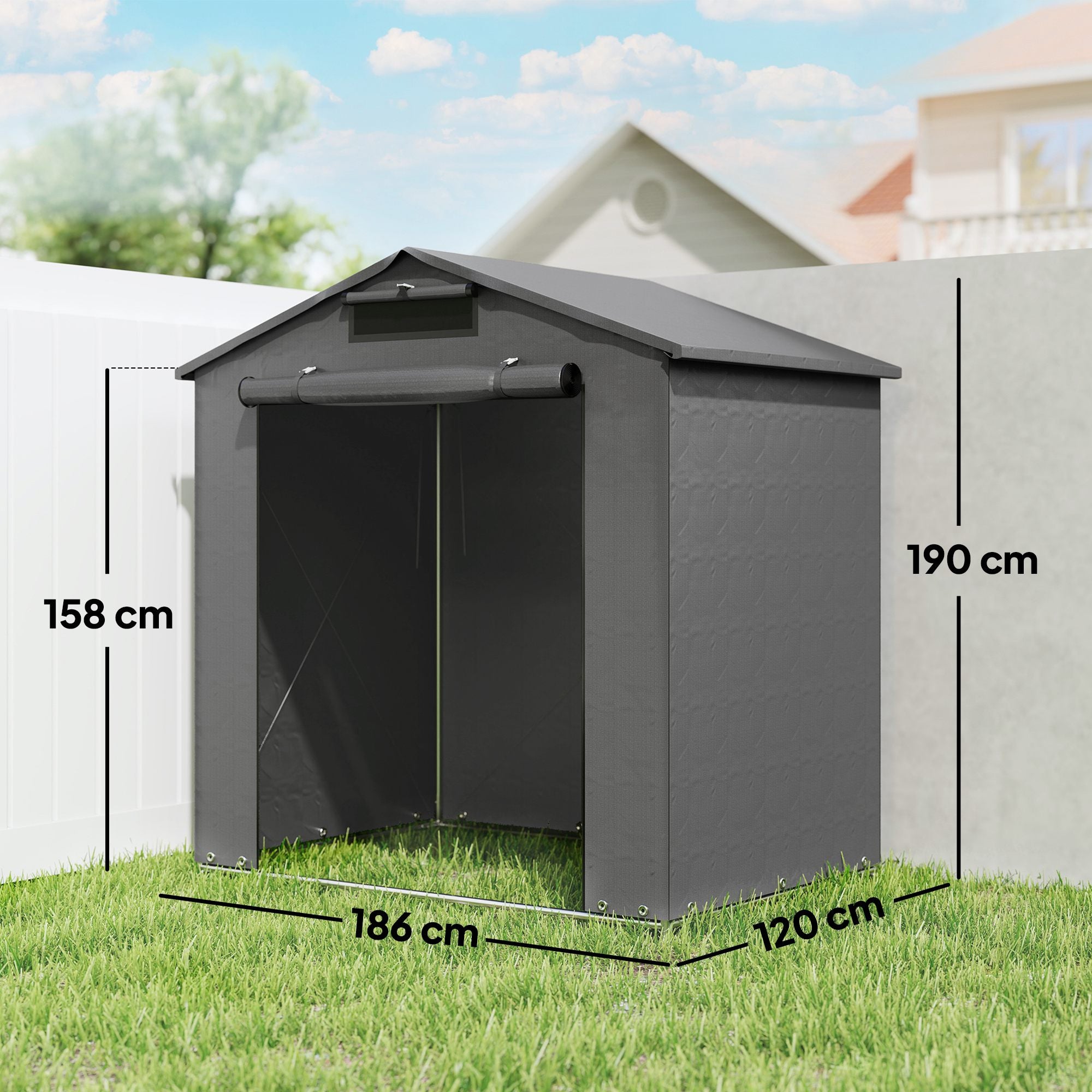 Outsunny 6 x 4 ft Outdoor Garden Storage Shed, Waterproof Bike Tent with Vent and Roll-Up Zipper Door