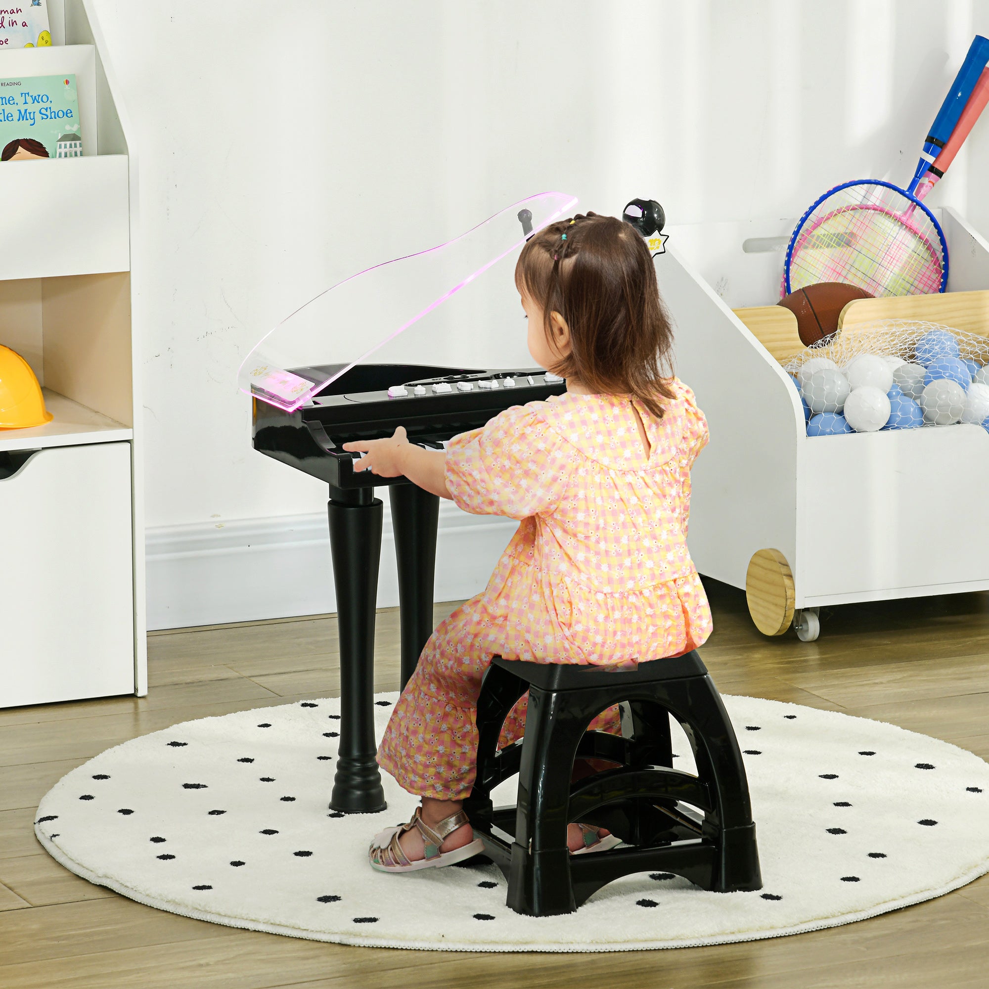 AIYAPLAY 32-Key Kids Piano Keyboard, with Stool, Lights, Microphone, Sounds, Removable Legs - Black - North Peak Garden Furniture