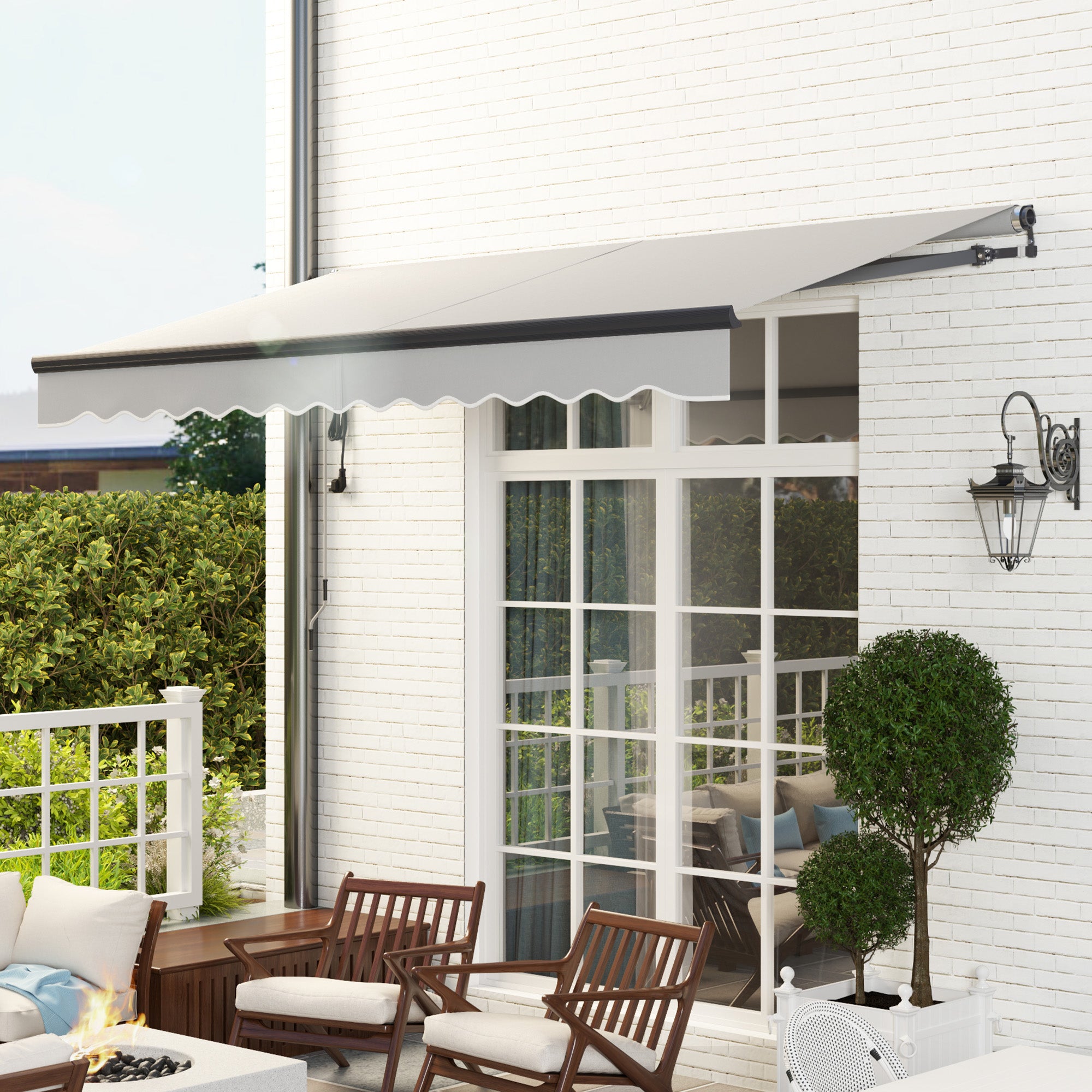 Outsunny 3.5 x 3(m) Electric Awning with Remote Controller, Aluminium Frame DIY Retractable Awning, UV30+ Sun Shade Canopy for Garden Patio Deck Door Window, Light Grey - North Peak Garden Furniture