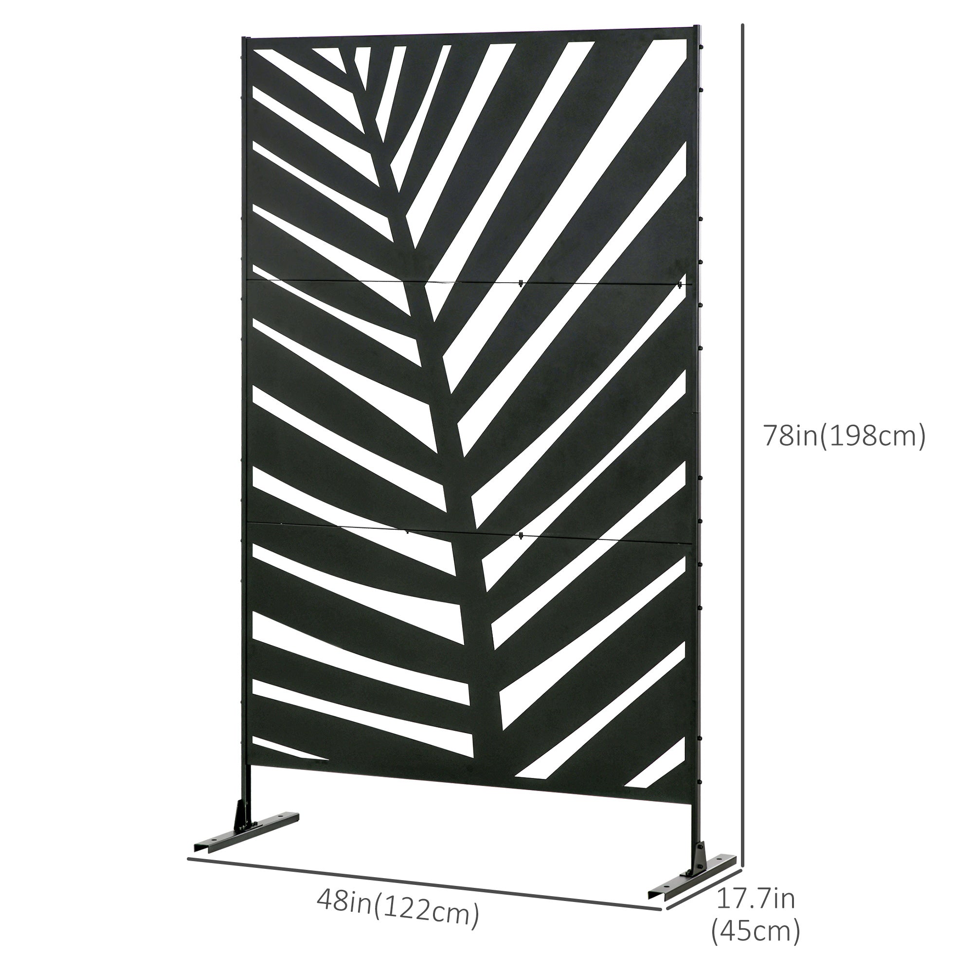 Outsunny Decorative Privacy Screen with Stand, 6.5FT Freestanding Metal Outdoor Divider, Decorative Privacy Panel with Expansion Screws for Garden Patio Pool Hot Tub, Banana Leaf Style, Black - North Peak Garden Furniture