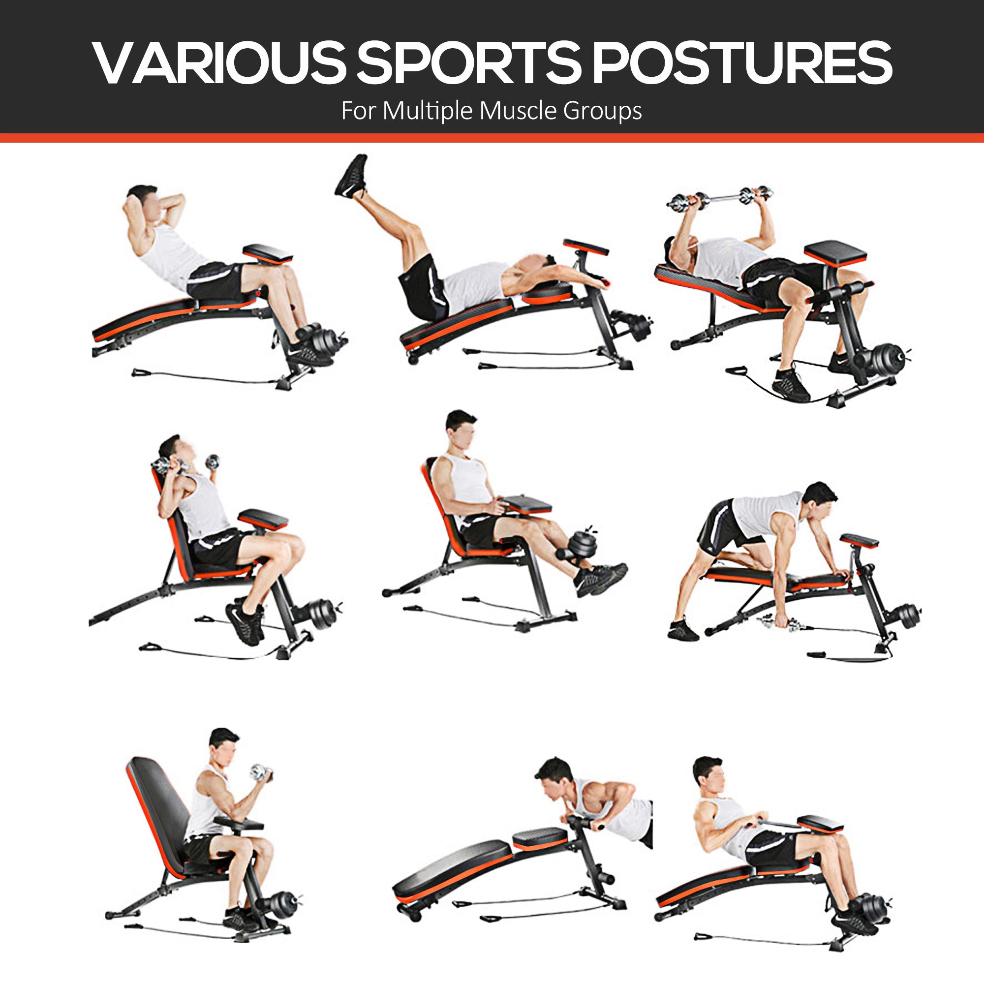 HOMCOM Adjustable Reclined Dumbbell Bench Weight Lifting Set Folding Sit Up Ab Bench Home Training Gym Multiuse Workout Exercise Fitness with 2 x 4kg Dumbbells - North Peak Garden Furniture