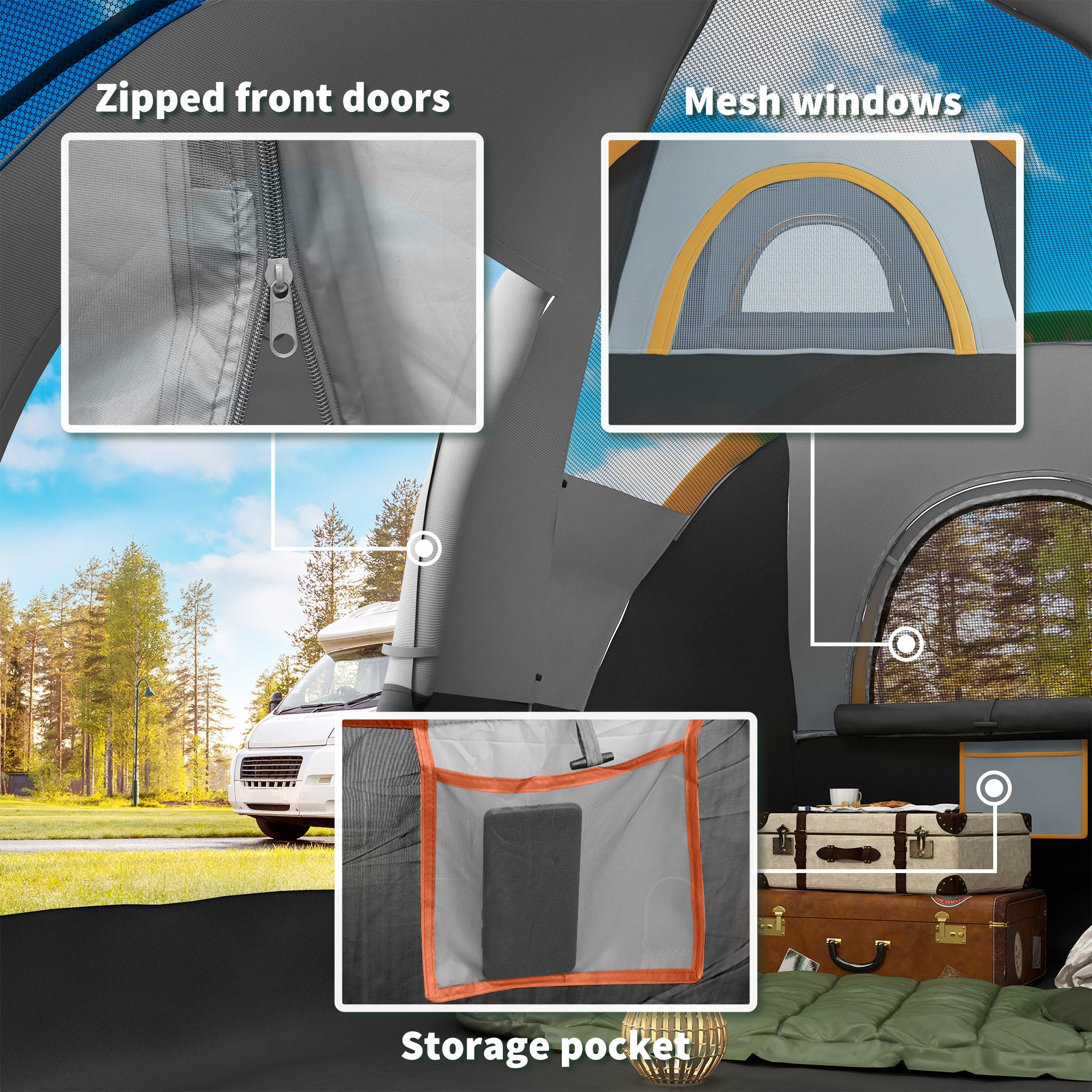 Outsunny 5-6 Man Dome Camping Tent Hiking Shelter UV Protection 3000mm Water Resistant Tunnel Tent - Multicolor - North Peak Garden Furniture