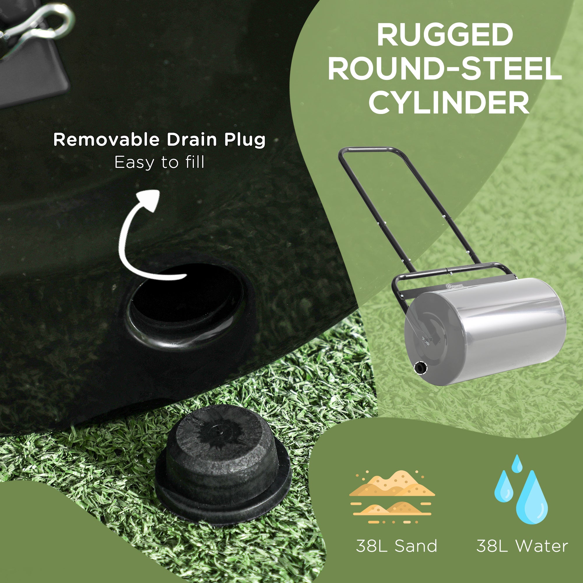 Outsunny 38L Fillable Cylinder Steel Lawn Roller - Black - North Peak Garden Furniture