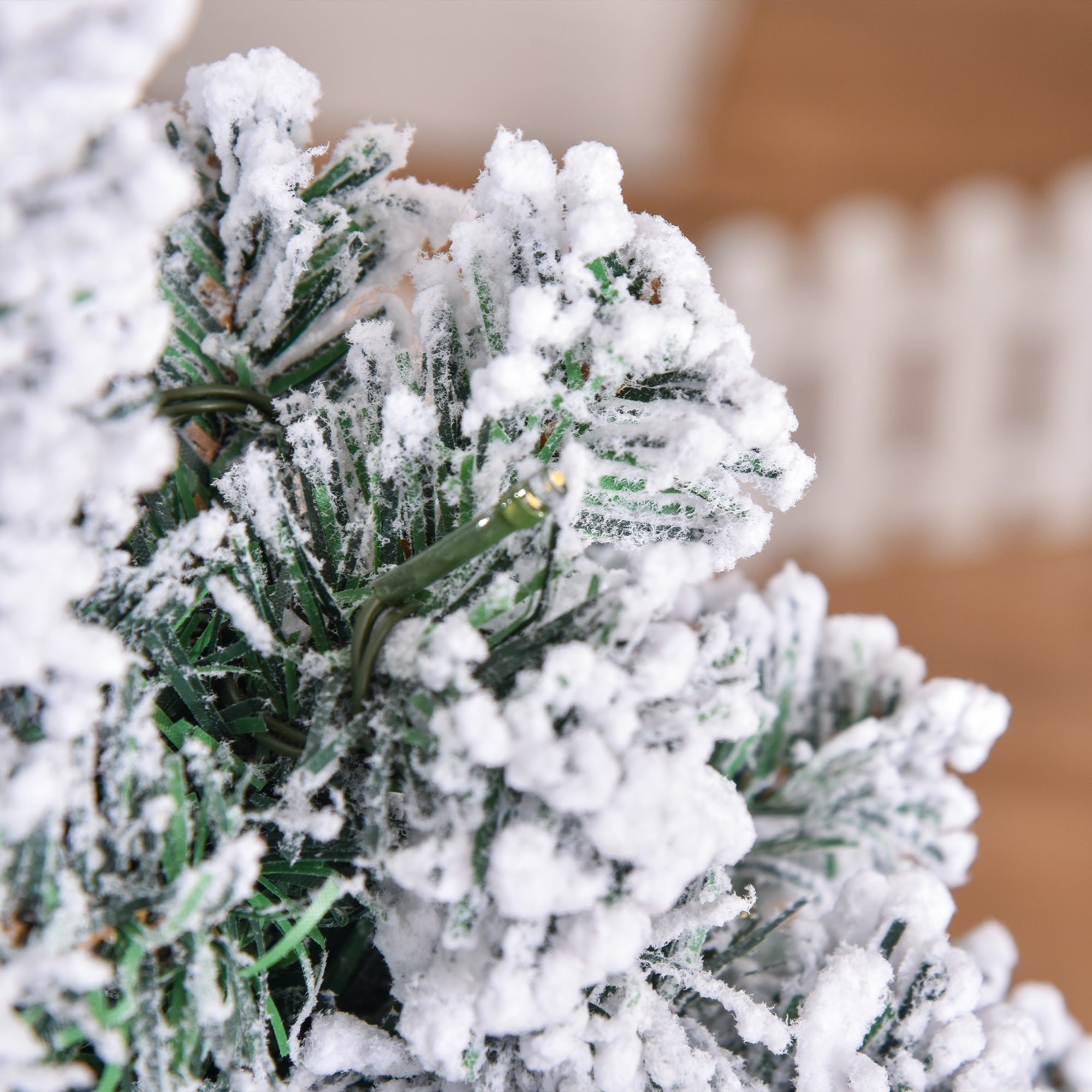 HOMCOM 4FT Prelit Artificial Snow Flocked Christmas Tree with Warm White LED Light, Holiday Home Xmas Decoration, Green White - North Peak Garden Furniture