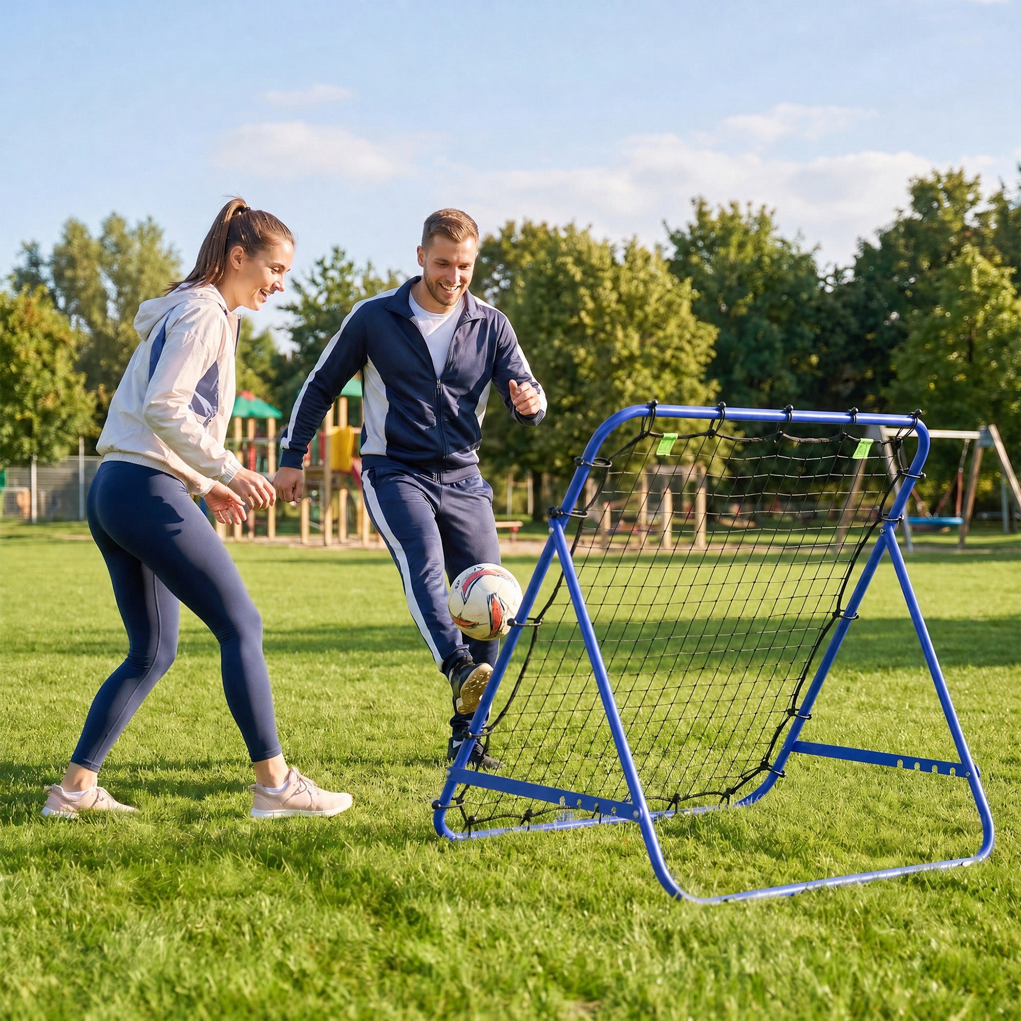 HOMCOM Adjustable Rebounder Net Kickback Target Goal for Teens Adults Training, Blue