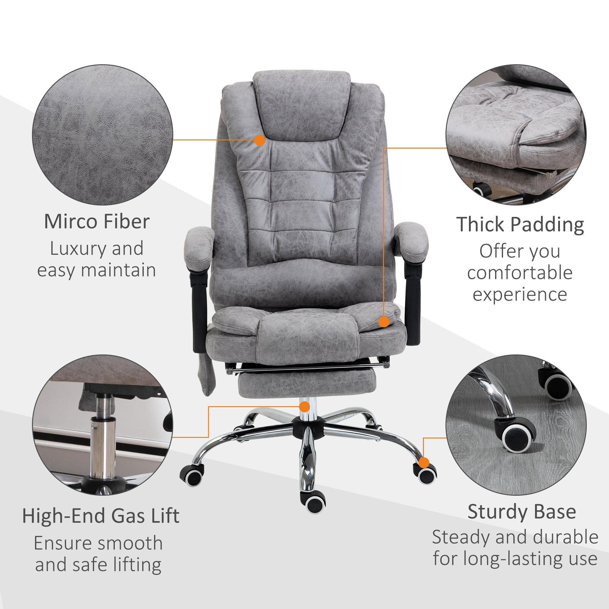 Vinsetto Heated 6 Points Vibration Massage Executive Office Chair Adjustable Swivel Ergonomic High Back Desk Chair Recliner with Footrest Grey