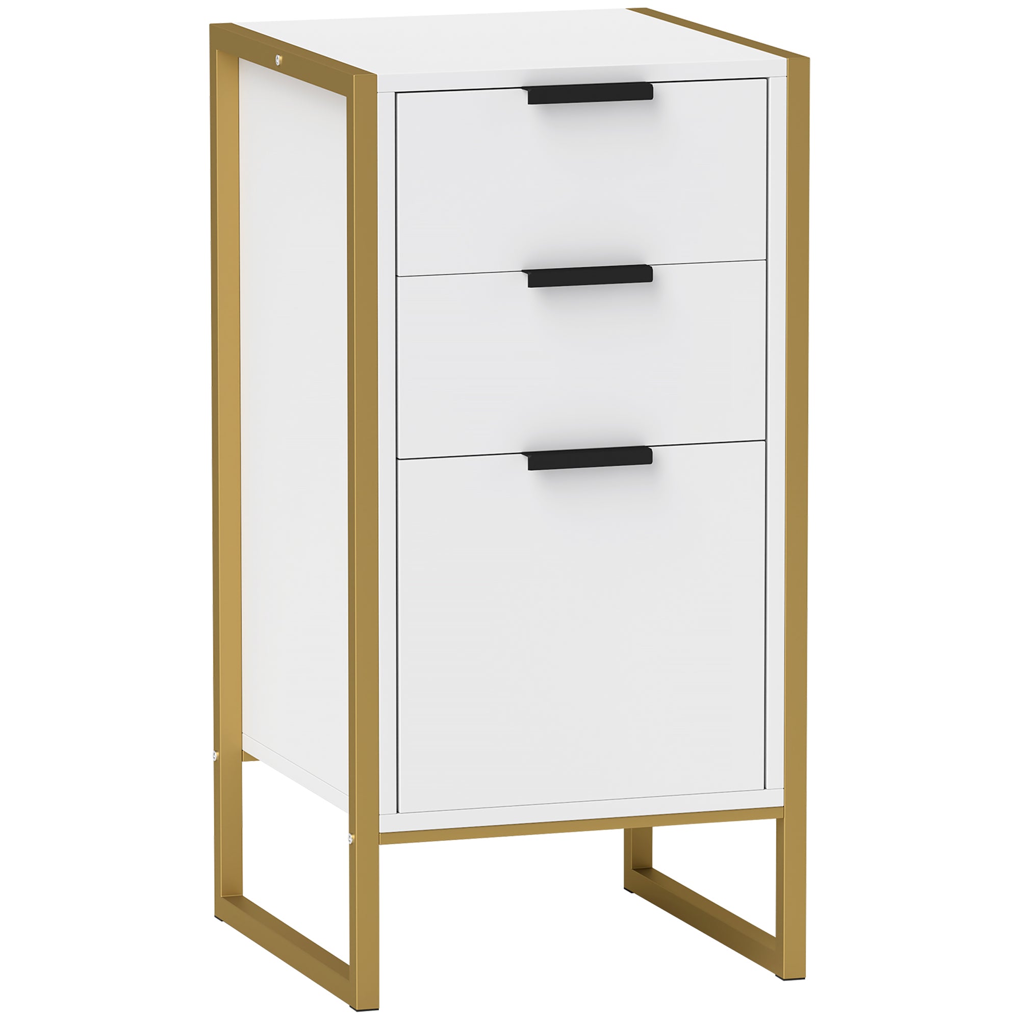 HOMCOM Bedroom Chest of Drawers, Industrial 3-Drawer Dresser, Storage Drawers Unit with Metal Frame for Living Room, White - North Peak Garden Furniture