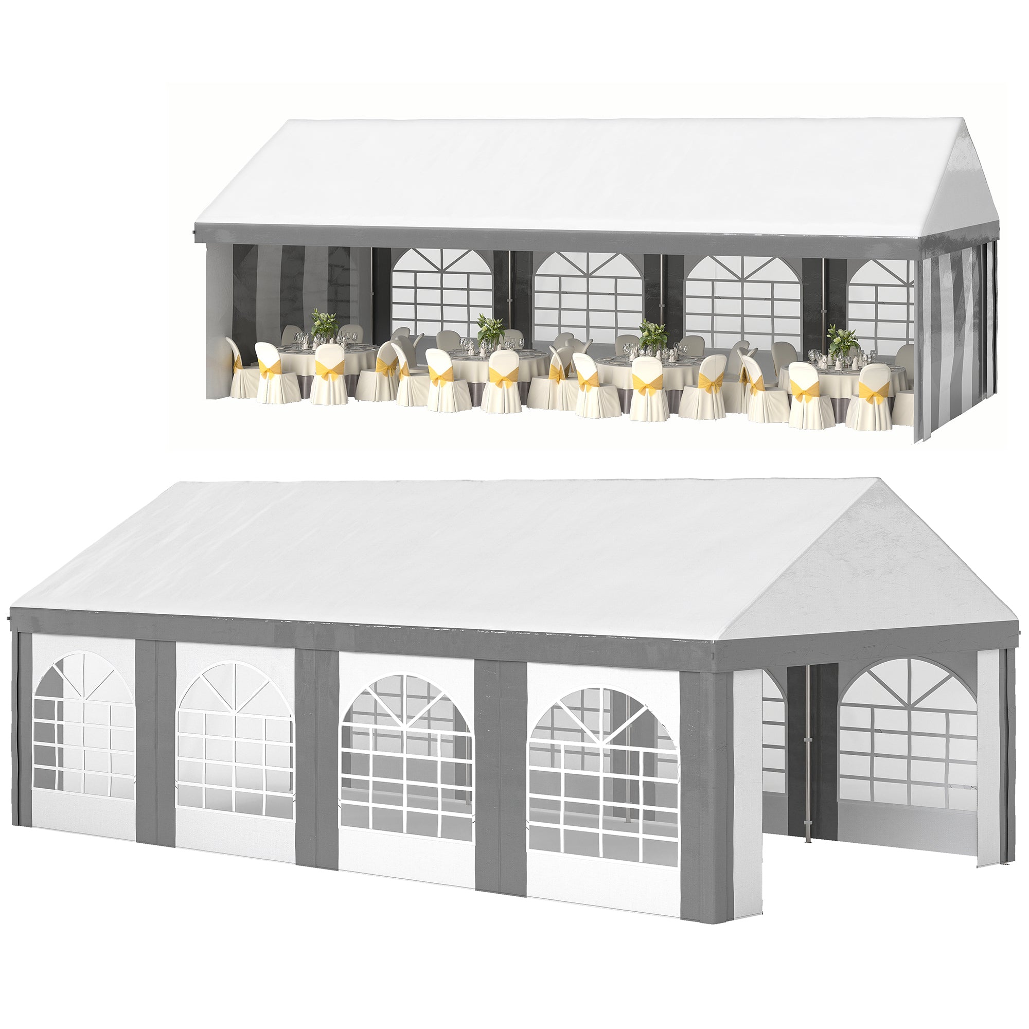 Outsunny 8 x 4m Galvanised Party Tent, Marquee Gazebo with Sides, Eight Windows and Double Doors, for Parties, Wedding and Events