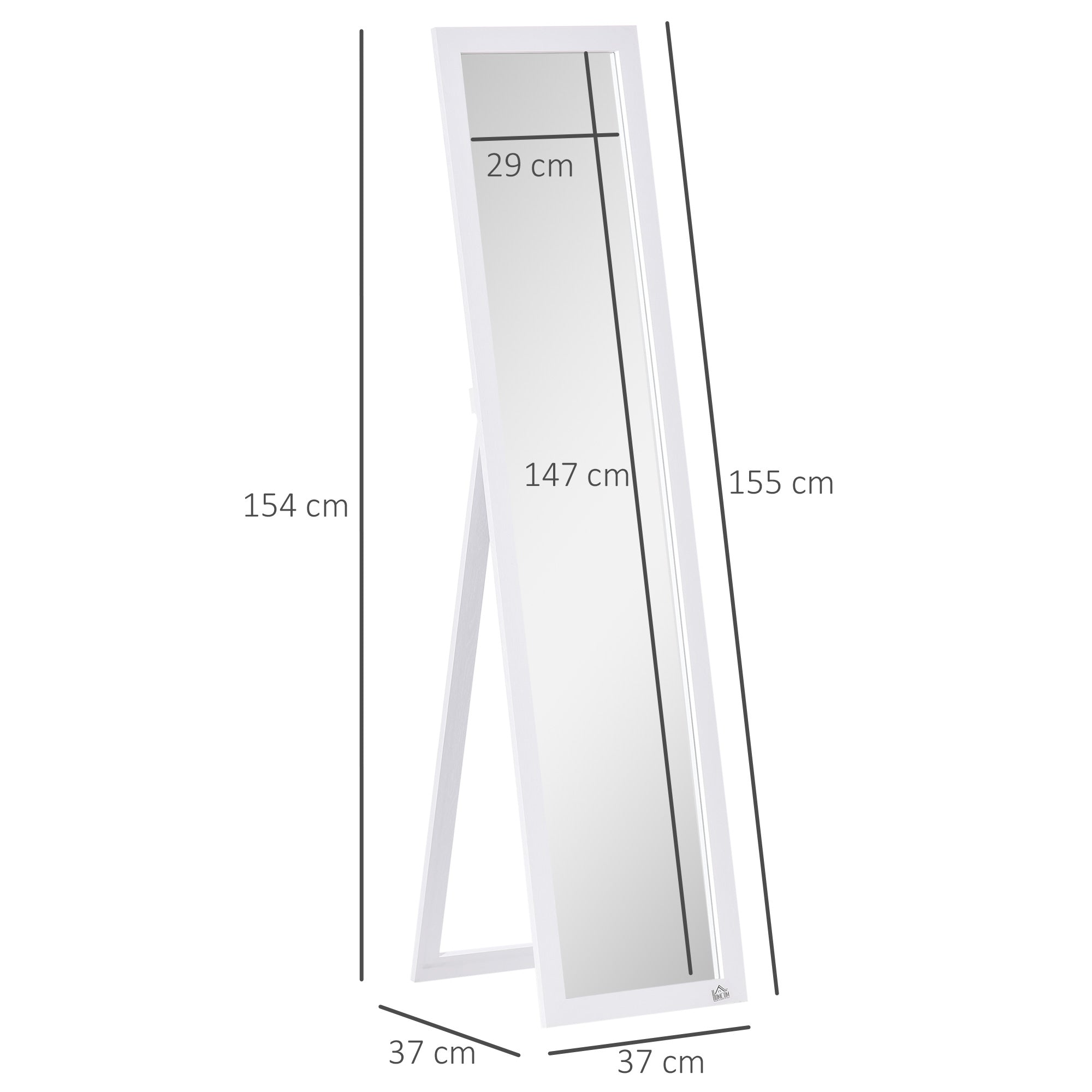 HOMCOM Full Length Mirror for Bedroom, Free Standing Dressing Mirror, Wall Mirror for Living Room, 37 x 154 cm, White - North Peak Garden Furniture