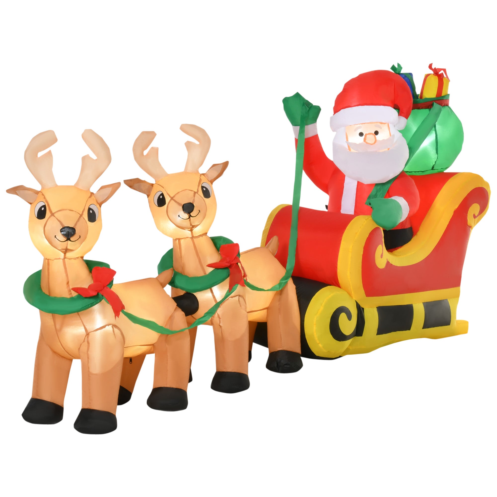 HOMCOM 8ft Christmas Inflatable Santa Claus on Sleigh, LED Lighted for Home Indoor Outdoor Garden Lawn Decoration Party Prop - North Peak Garden Furniture