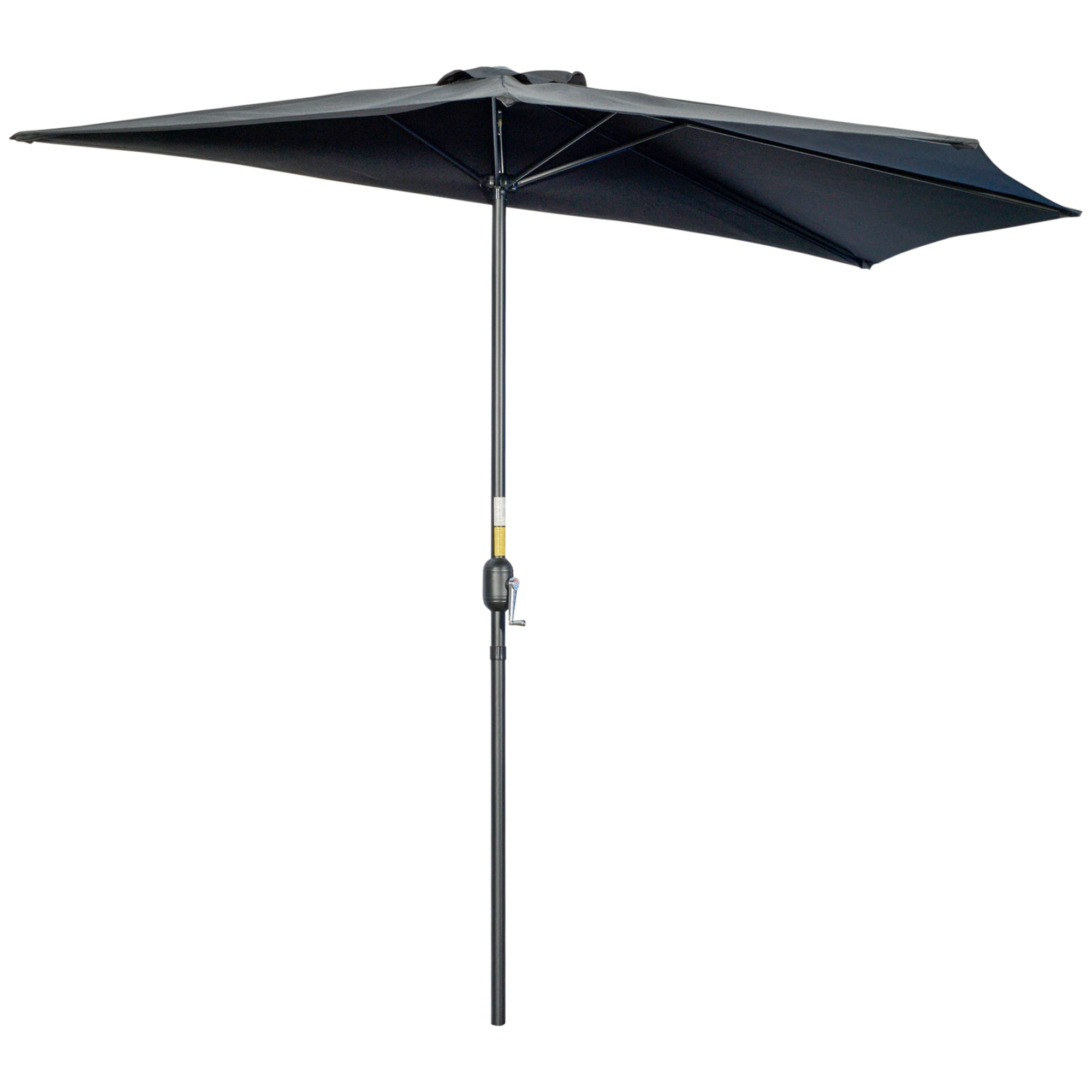 Outsunny 3(m) Half Parasol Semi Round Umbrella Patio Metal Frame Crank Handle for Balcony-- NO BASE INCLUDED, Black - North Peak Garden Furniture