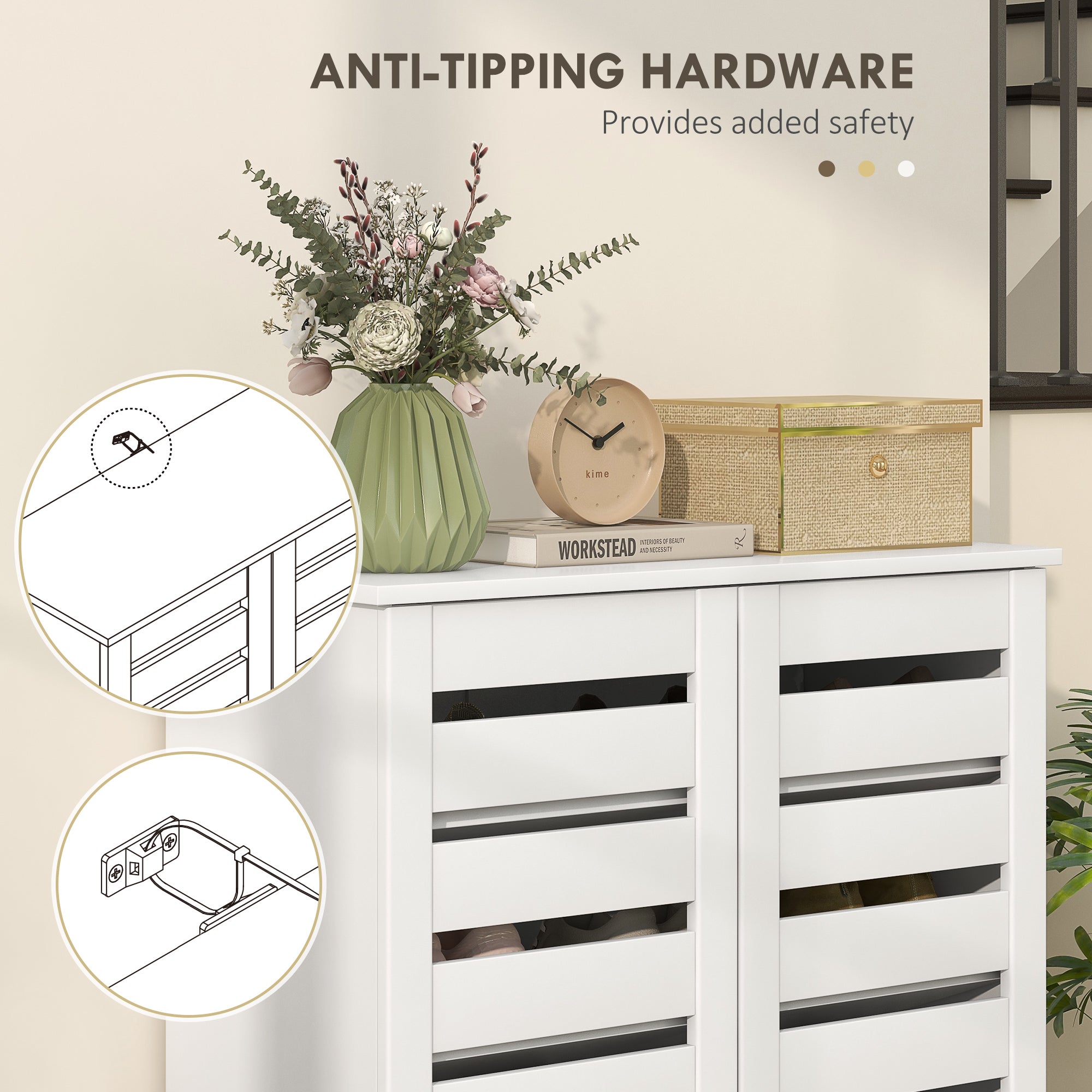 HOMCOM Narrow Shoe Cabinet for Entryway, 5-Tier Slim Shoe Storage Cabinet with 2 Slatted Doors and Adjustable Shelves