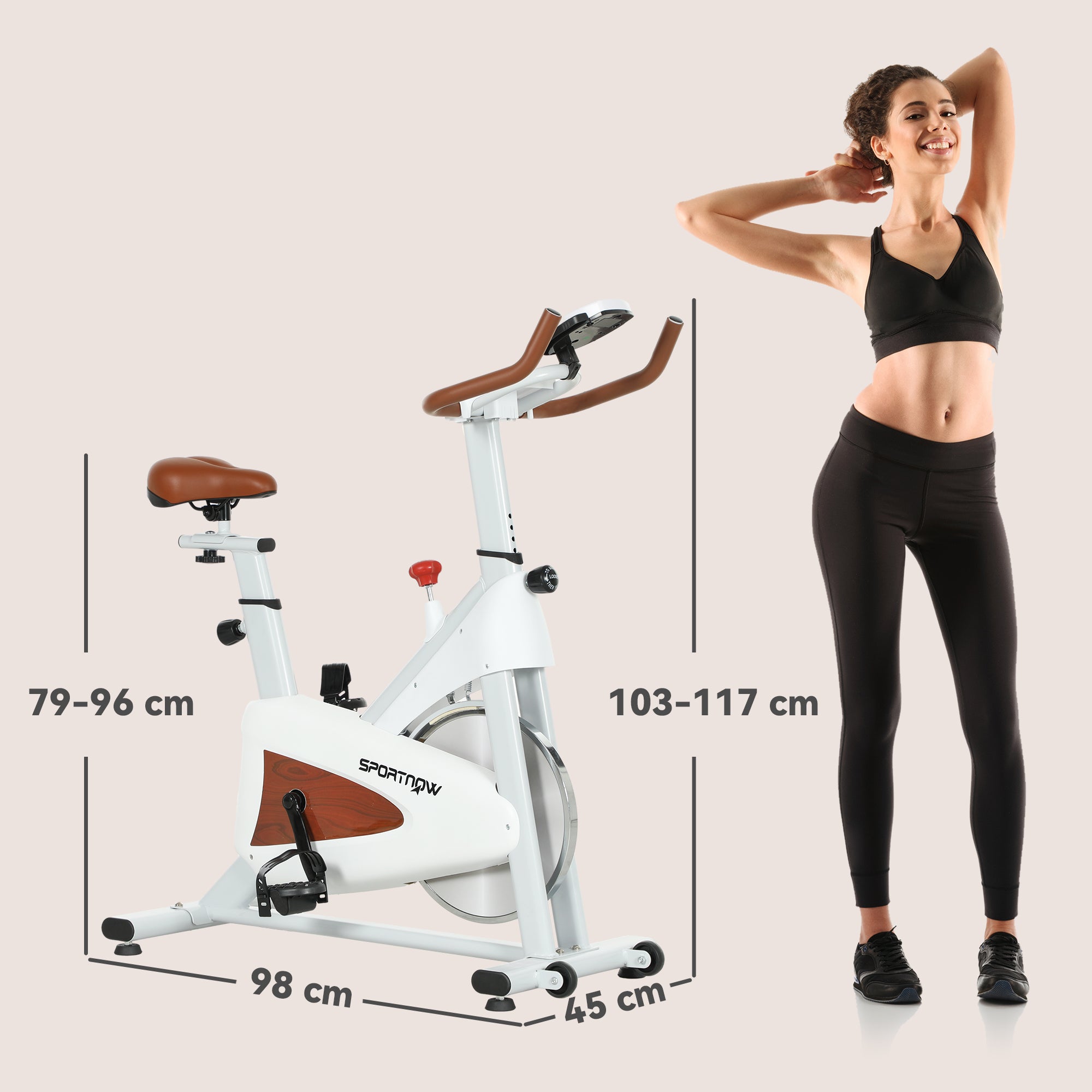 SPORTNOW Indoor Exercise Bike, Quiet Stationary Bike, Stylish Cycling Machine with Adjustable Seat and Resistance, LCD Monitor, Tablet Holder, for Home Gym Cardio Workout, White - North Peak Garden Furniture