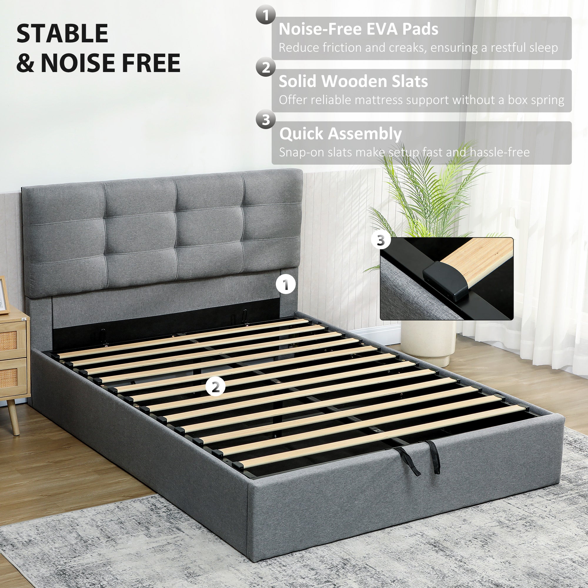 HOMCOM 5ft King Ottoman Bed with Gas Lift Storage - Grey