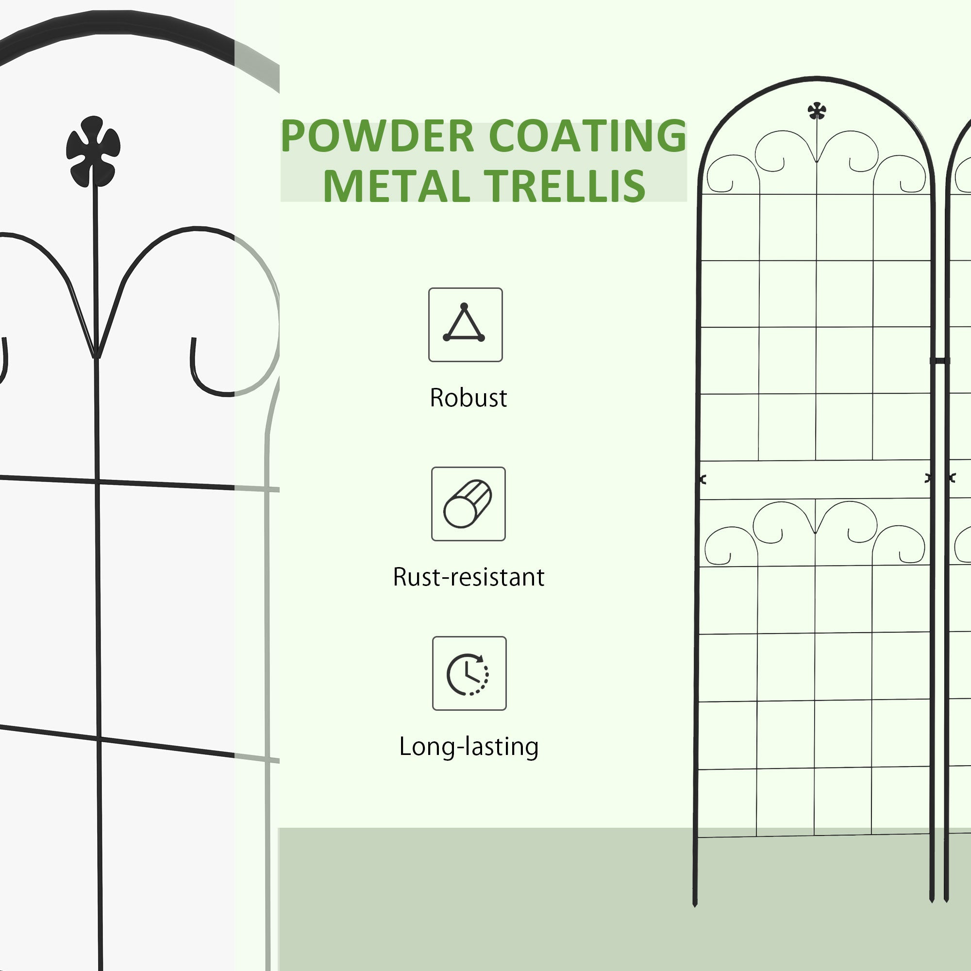 Outsunny Metal Trellis Set of 2, Garden Trellis for Climbing Plants Support Frames, Floral Design - North Peak Garden Furniture