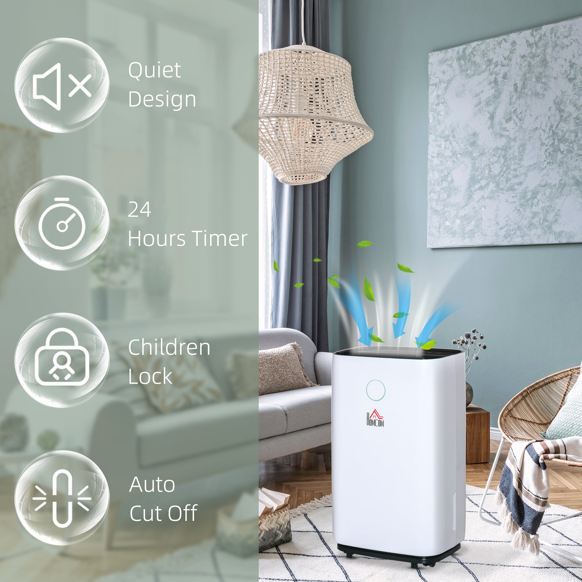 HOMCOM 20L/Day Portable Dehumidifier for Home, with LED Screen, Sleep Mode, 24H Timer, Electric Air Dehumidifier for Damp Laundry Bedroom Basement